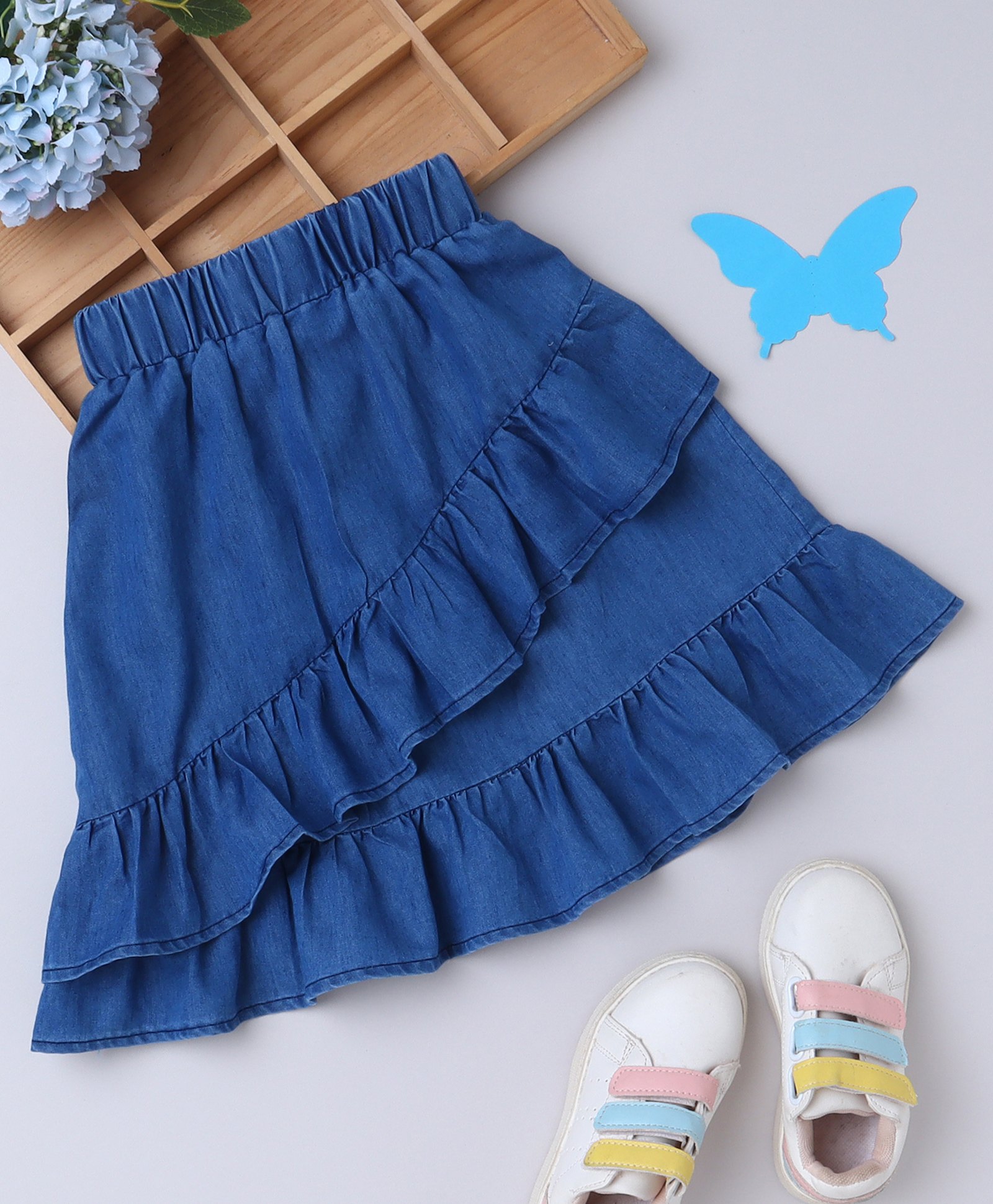 Bright Stars KIDSWEAR Cotton Blend Denim Ruffle Detailed Skirt - Blue-image-8