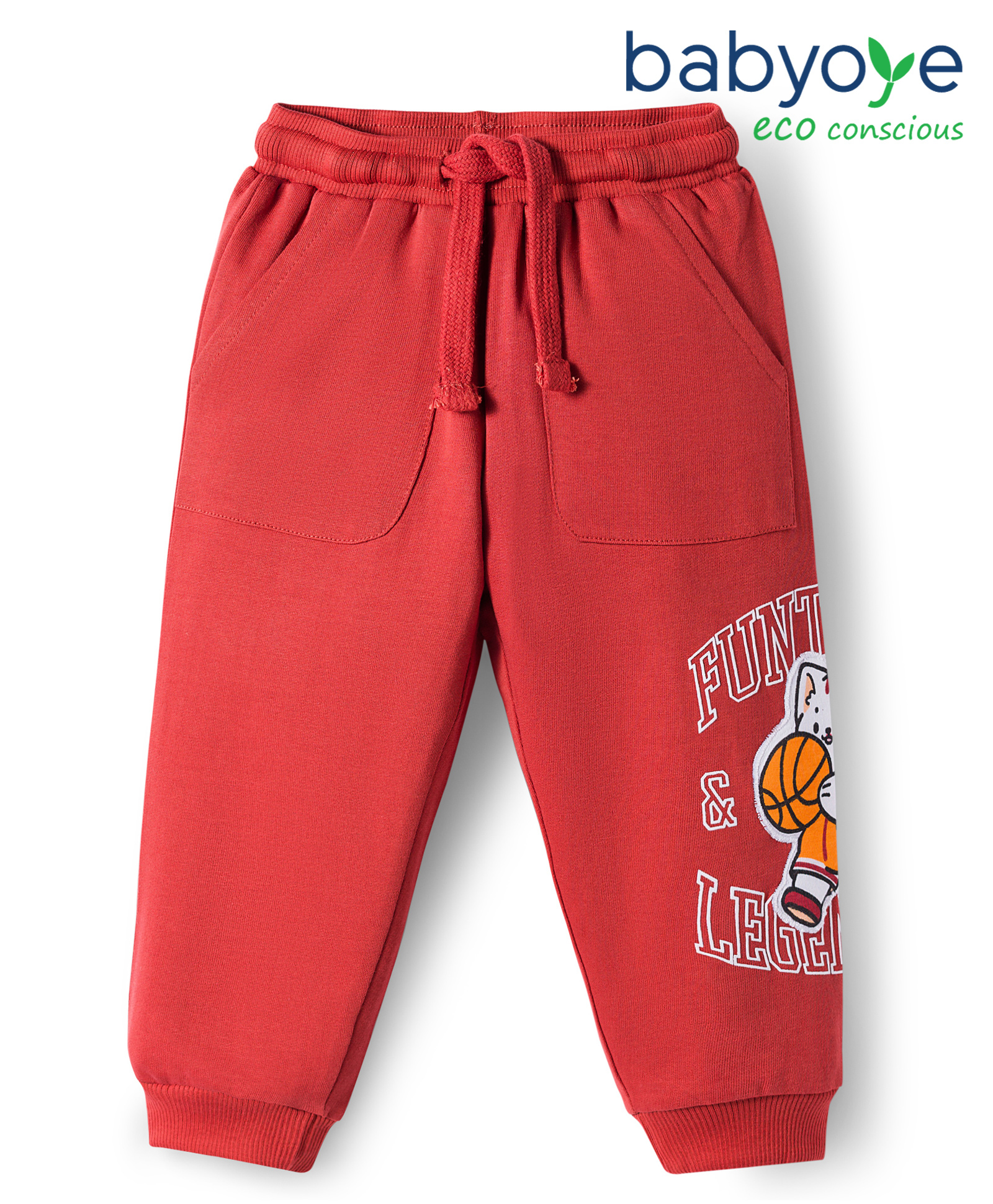 Babyoye Terry Knit Full Length Lounge Pant with Kitty Patch - Dark Red-picture-27