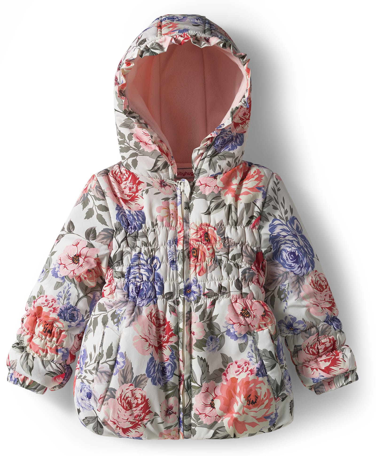 Babyhug Woven Full Sleeves Hooded Padded Jacket With Floral Print - Multicolor-picture-13