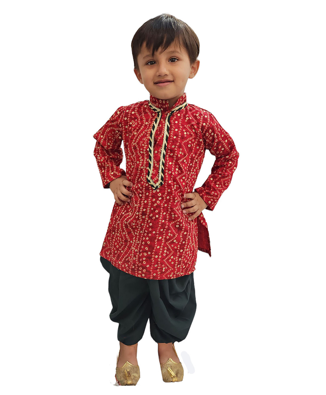 Aglare Rayon Woven Navratri Theme Full Sleeves Bandhani Designed Costume Set - Red & White