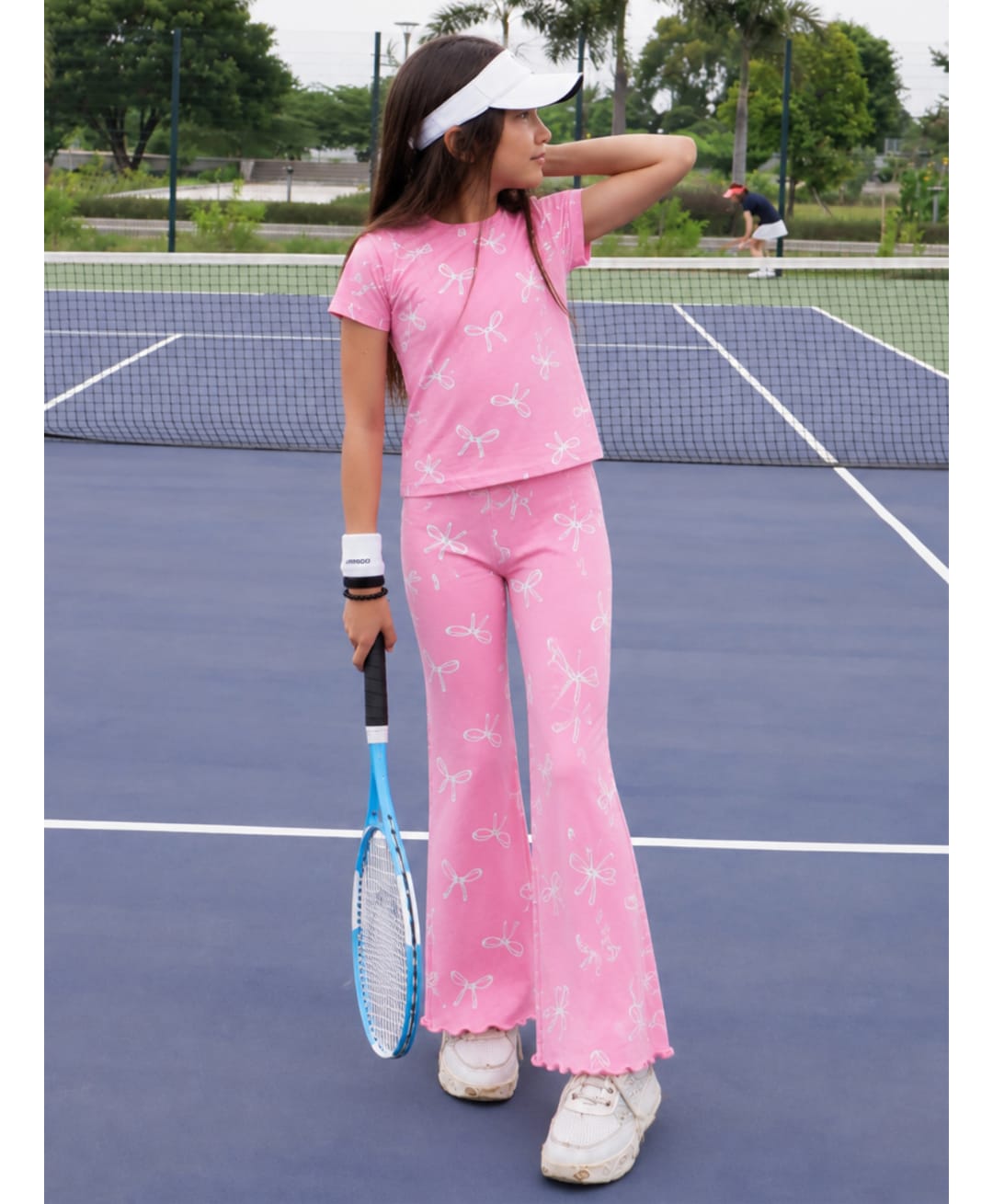 Nap Chief Cotton Elastane Knit Half Sleeves Bows Printed Coordinating Relaxed Fit Tee & Pant Set - Pink-picture-26
