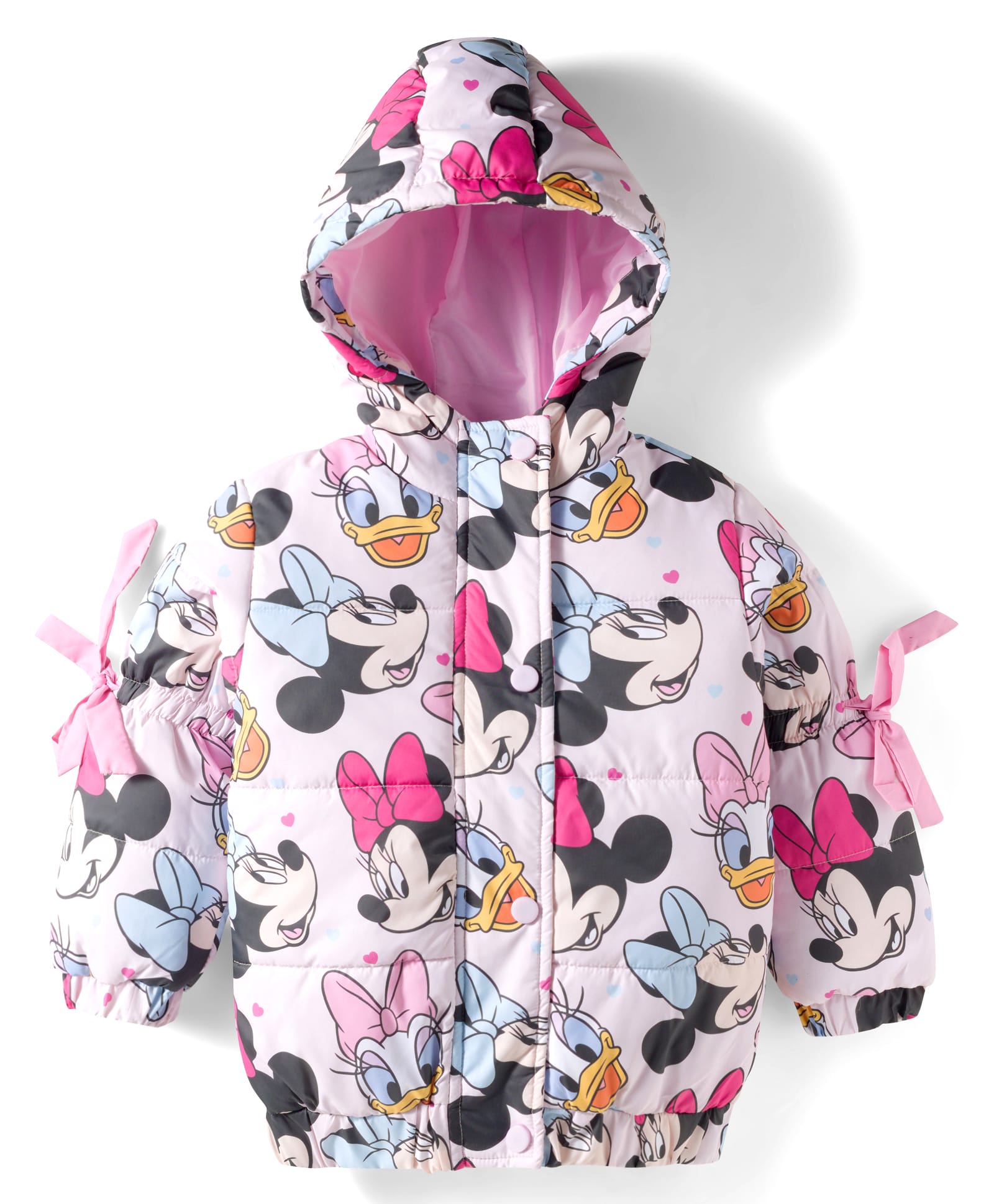 Babyhug Disney Woven Full Sleeves Hooded Padded Jacket With Minnie & Friends Print - Pink-picture-24