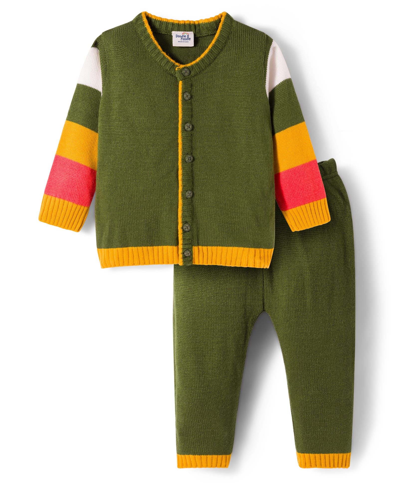 Doodle Poodle Knitted Full Sleeves Sweater Set With Jaquard Knit Design - Green-picture-3