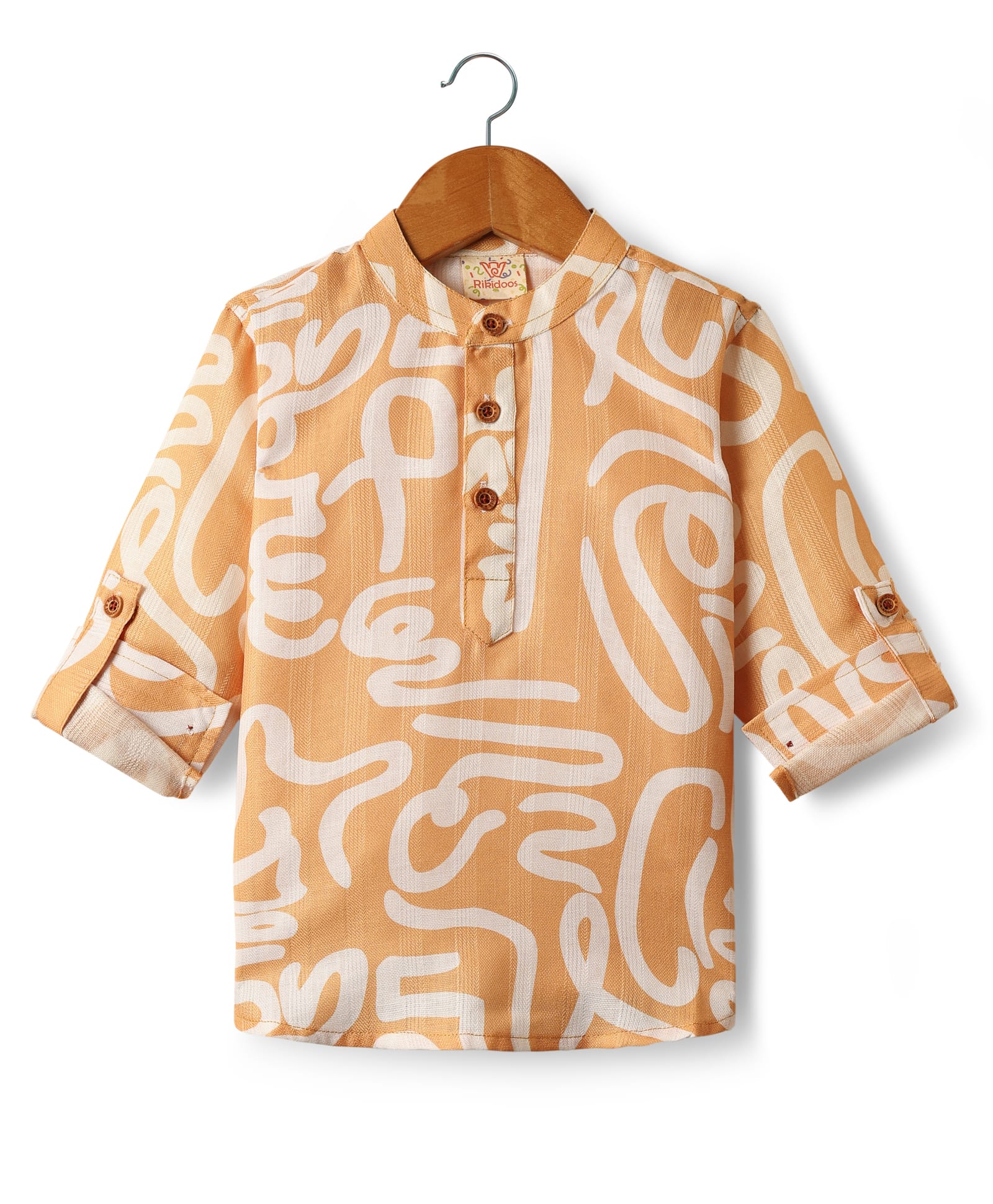 Rikidoos Full Sleeves Abstract Printed Kurta Style Shirt - Mustard-picture-10