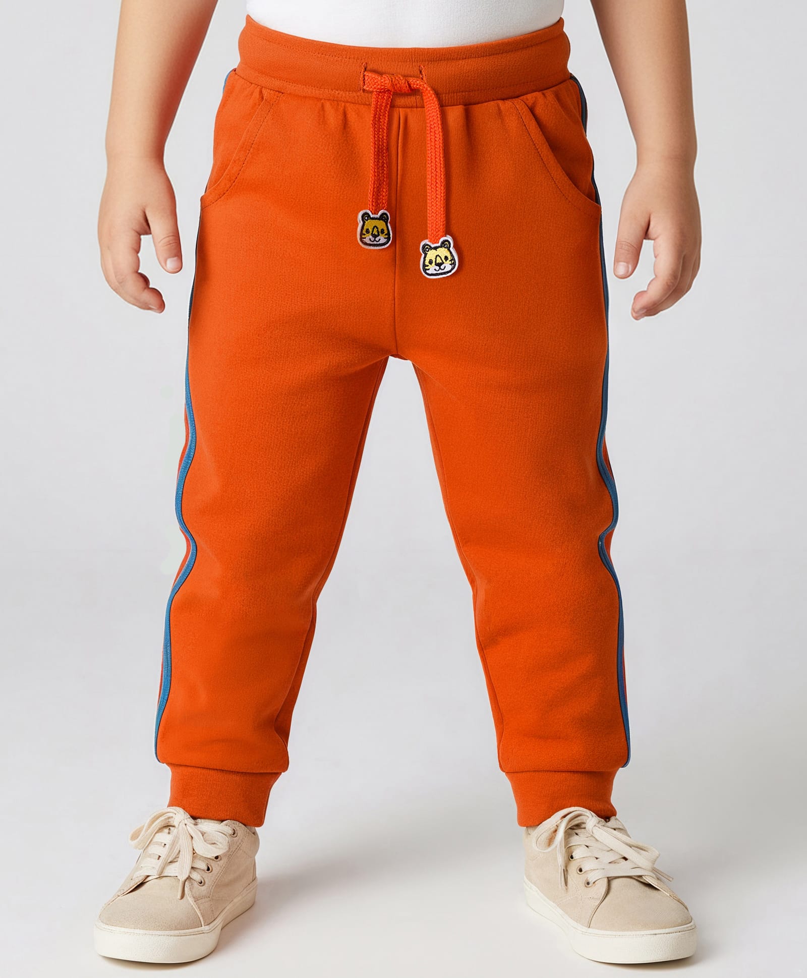 Babyoye 100% Cotton Interlock Knit Full Length Solid Colour Lounge Pant With Tiger Applique - Orange-picture-36