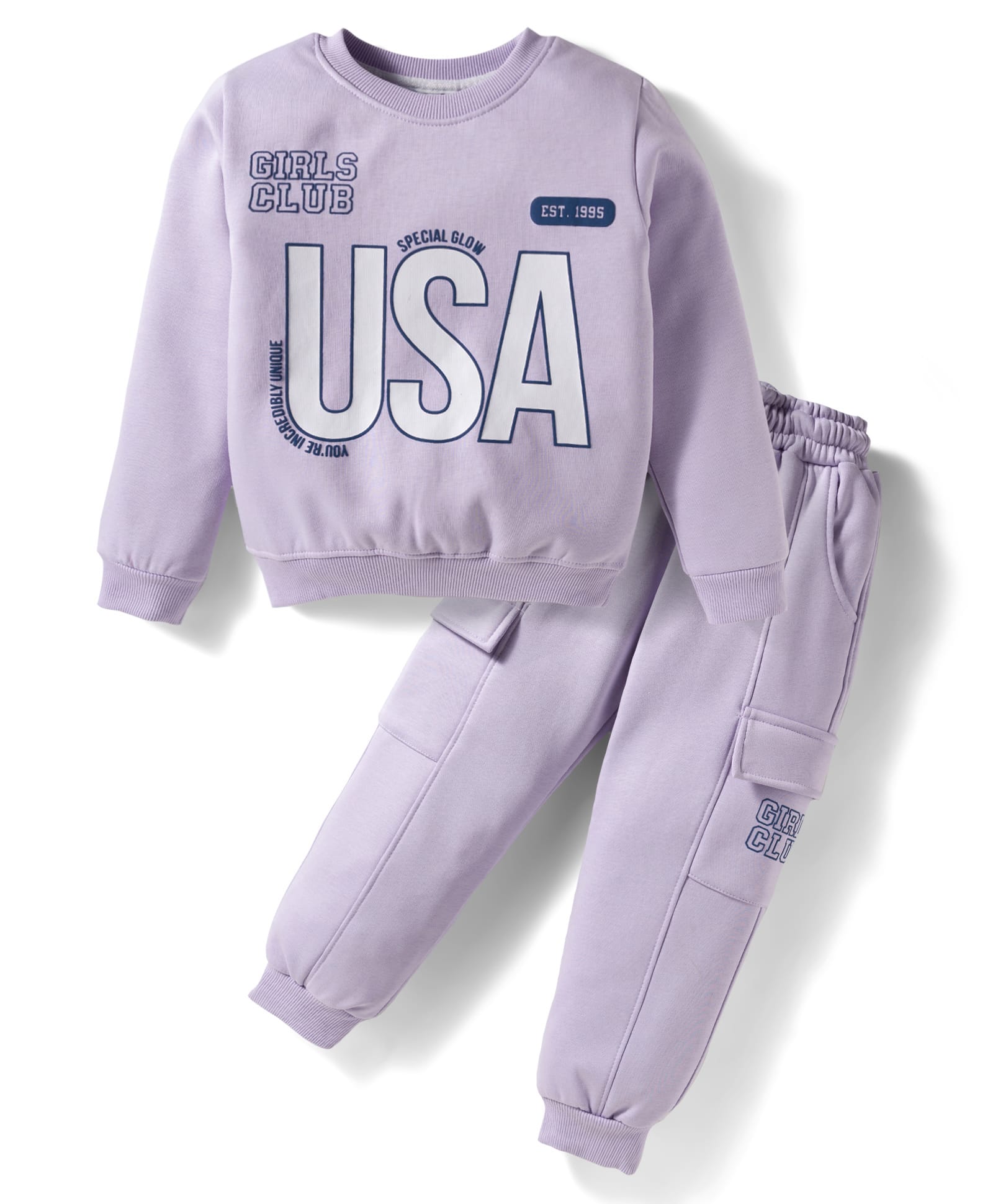 Smarty Girls Fleece Knit Full Sleeves Winter Wear Sweatshirt & Lounge Pant Set With Text Print - Mauve-picture-10