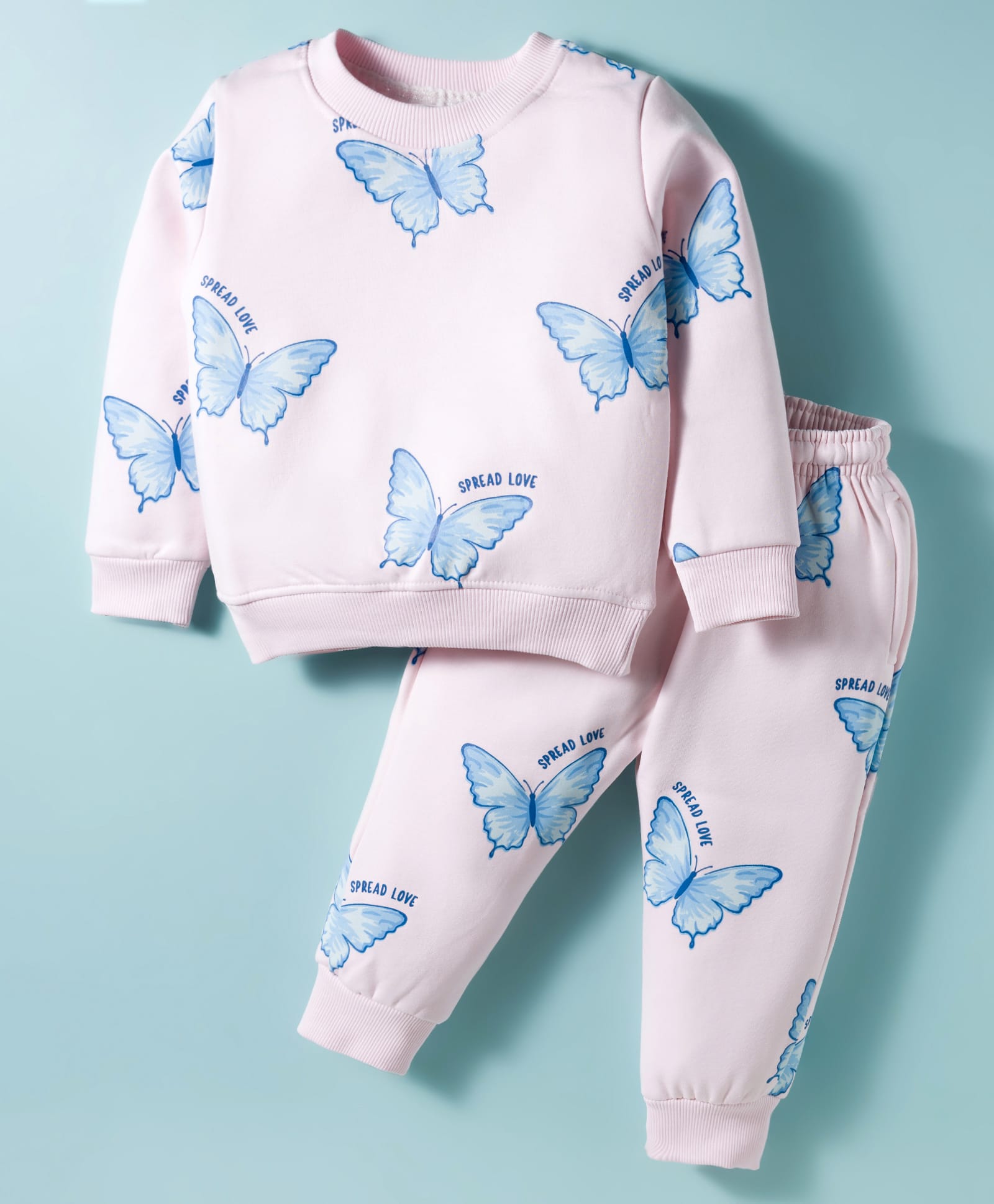 Smarty Girls Full Sleeves Winter Wear Co-ords Night Suit With Butterfly Print - Pink-picture-49