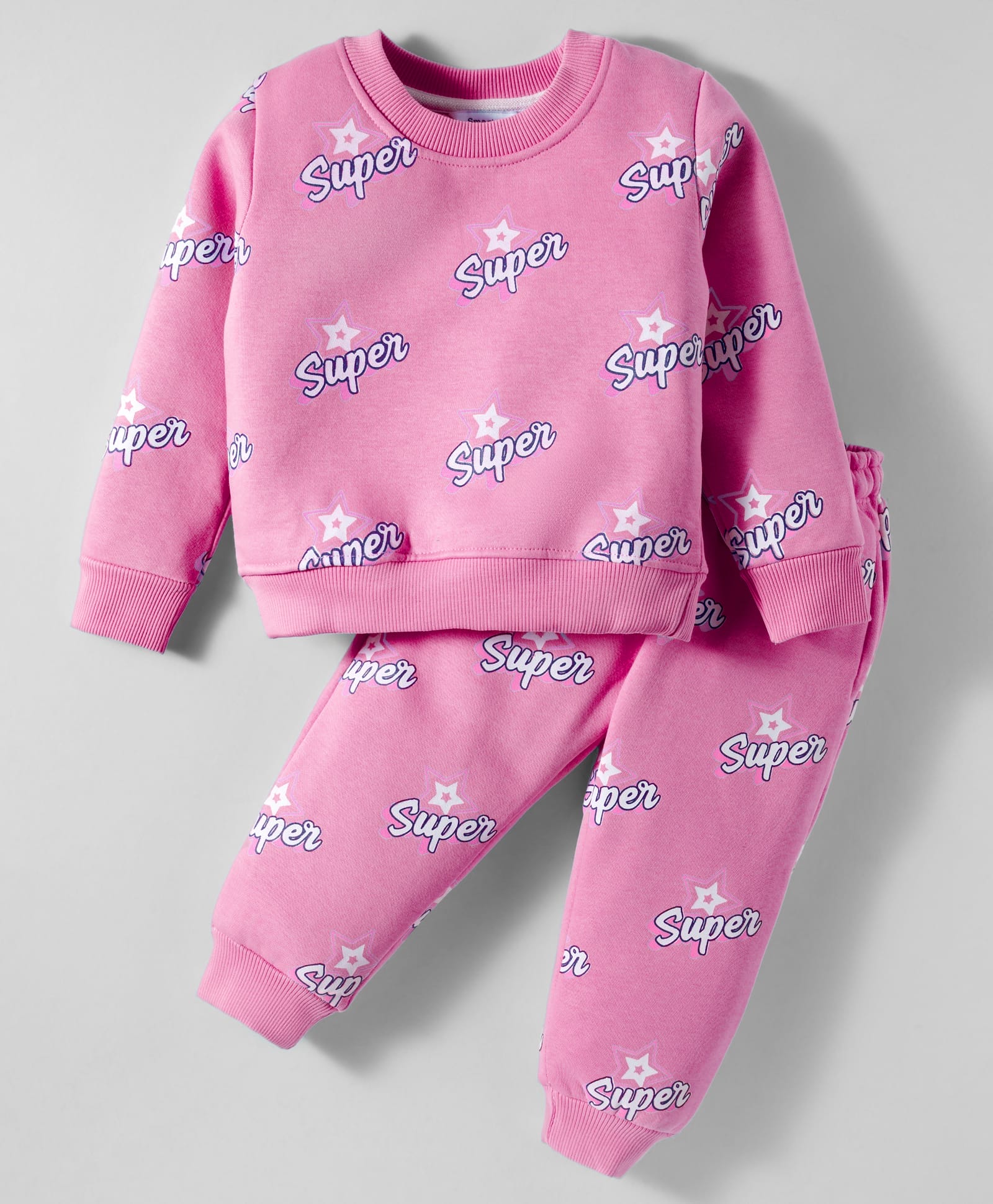 Smarty Girls Fleece Knit Full Sleeves Co-ords Winter Night Suit with Text Print - Pink-picture-13