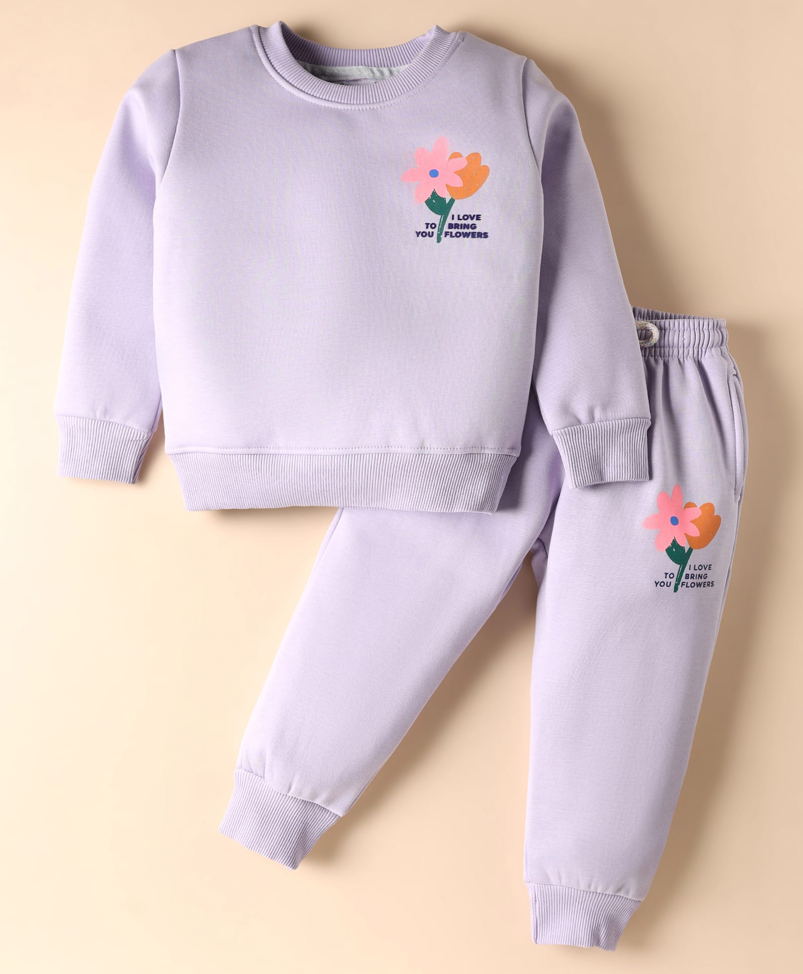 Smarty Girls Fleece Knit Full Sleeves Winter Wear Sweatshirt & Lounge Pant Set with Floral Print - Mauve-picture-37