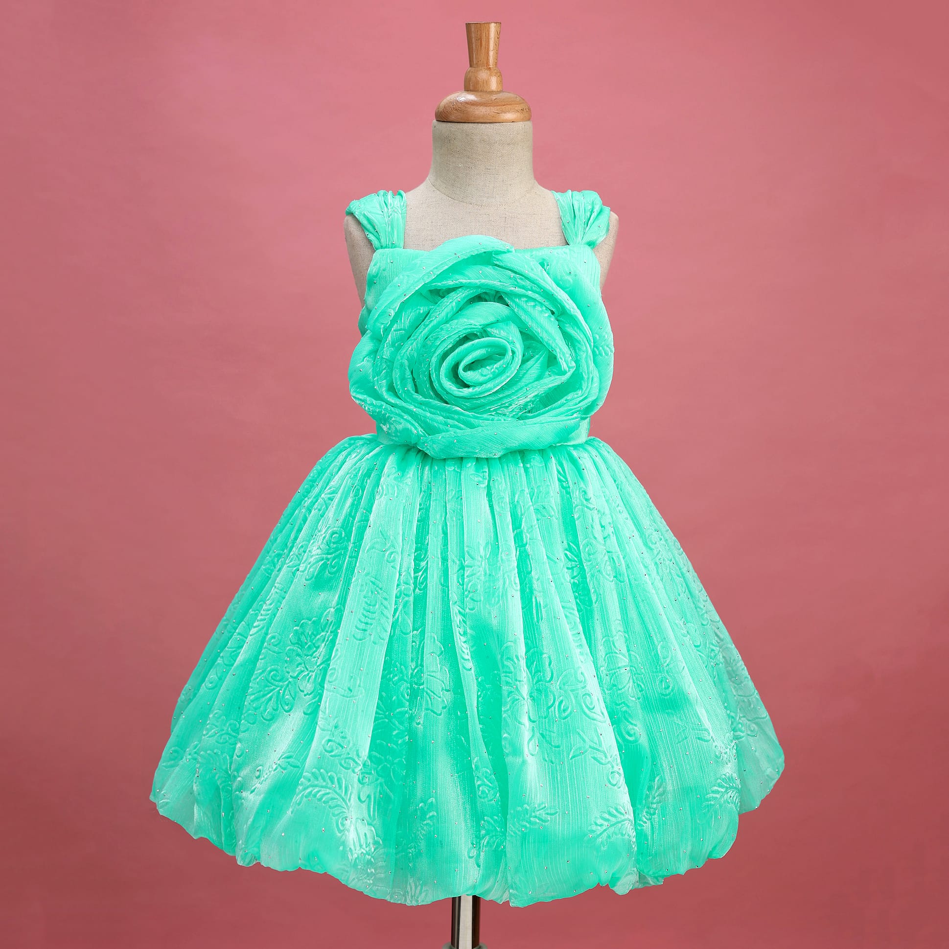 Bluebell Tissue Woven Sleeveless Party Dress With Floral Applique - Mint Green-image-18