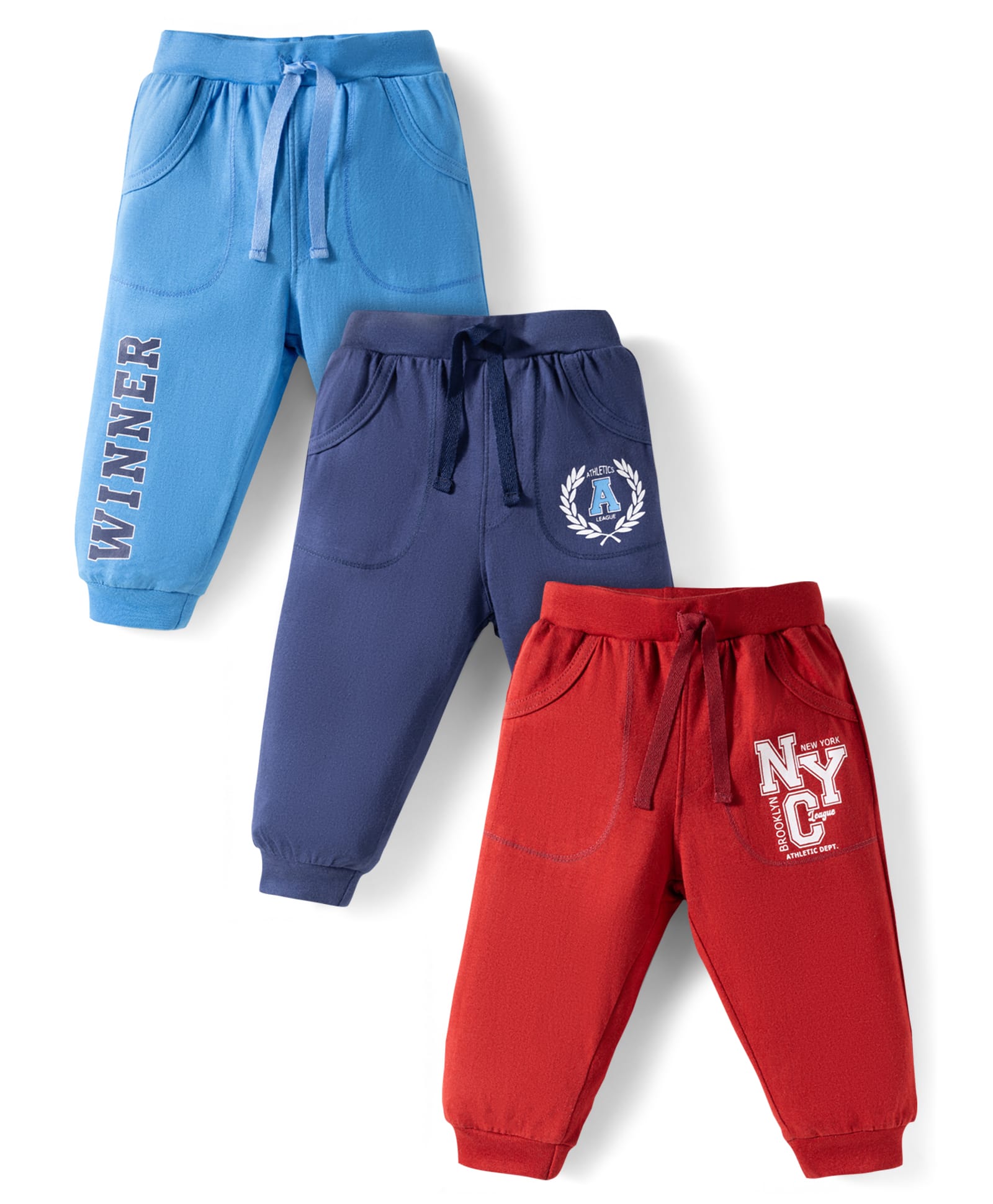 Doodle Poodle 100% Cotton Single Jersey Knit Full Length Lounge Pant With Text Print Pack Of 3 - Red Navy Blue & Light Blue-picture-10