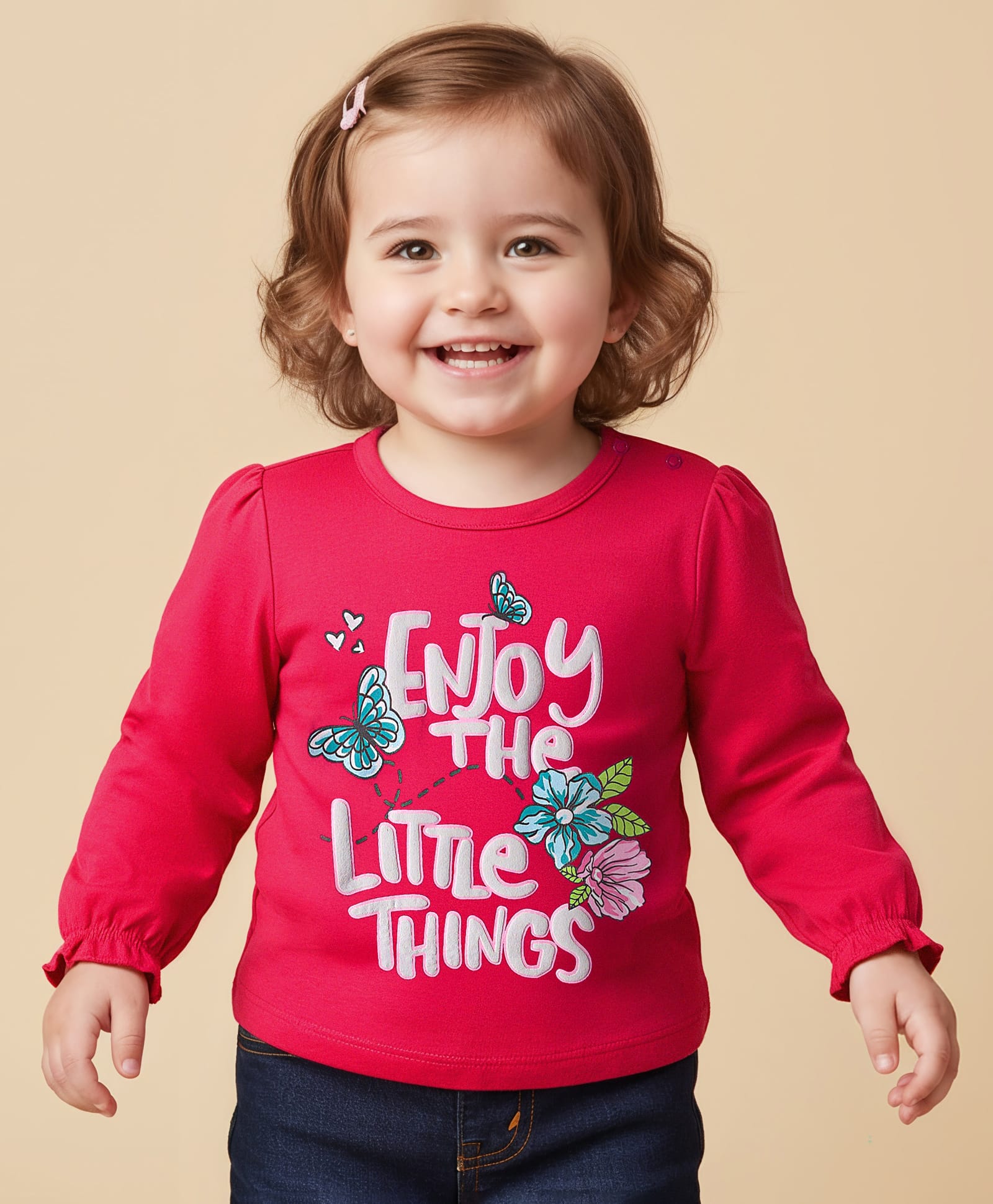 Babyoye 100% Cotton Knit Full Sleeves Top With Enjoy The Little Things Text Print - Dark Pink-picture-18