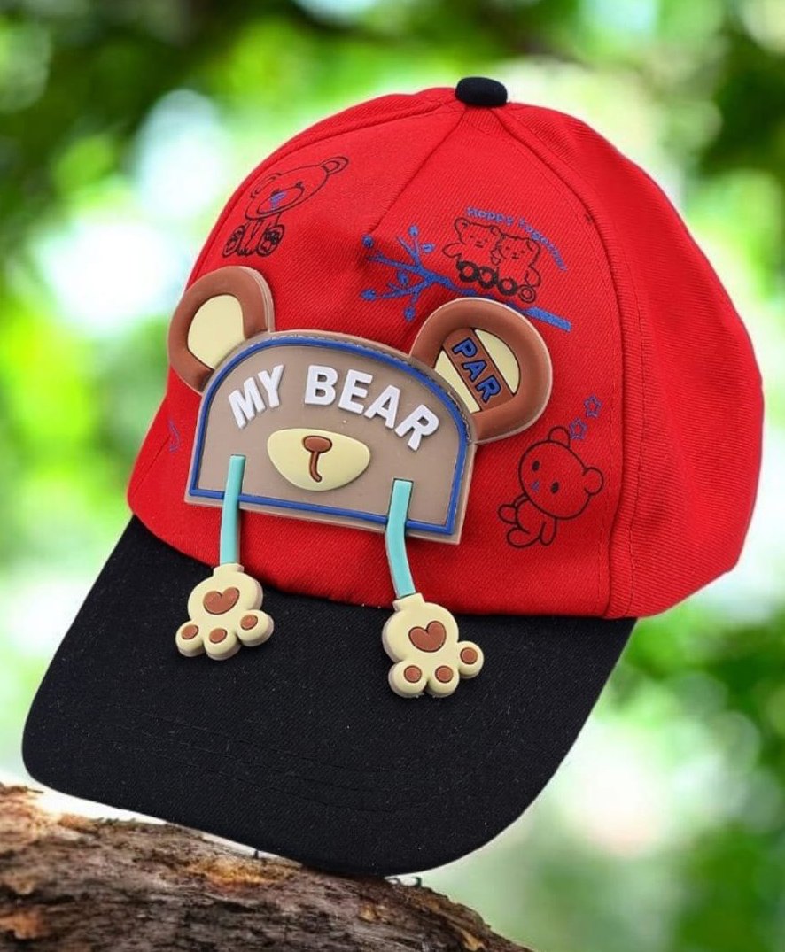 PASSION PETALS Cotton Bear Applique Detailed & Designed Summer Cap - Red & Black - Diameter 13 cm-picture-23
