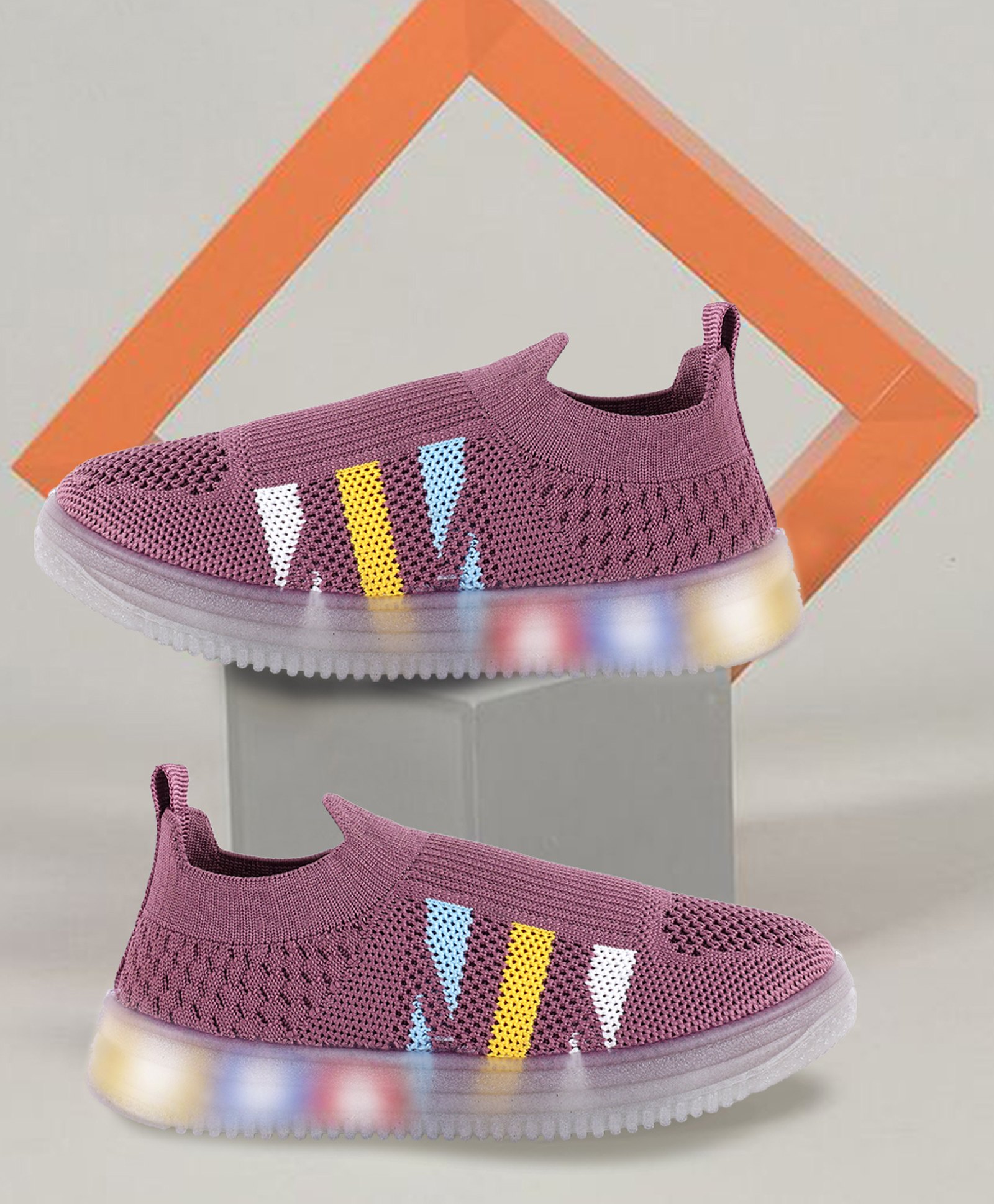 PASSION PETALS Colour Blocked Mesh Detailed LED Slip On Shoes - Onion Pink-image-23