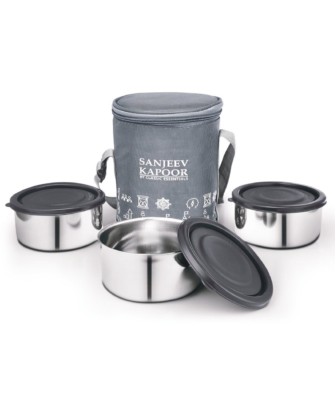 Classic Essentials Stainless Steel | Insulated Fabric Bag | 3 Containers Lunch Box (1200 ml, Thermoware)-image-22
