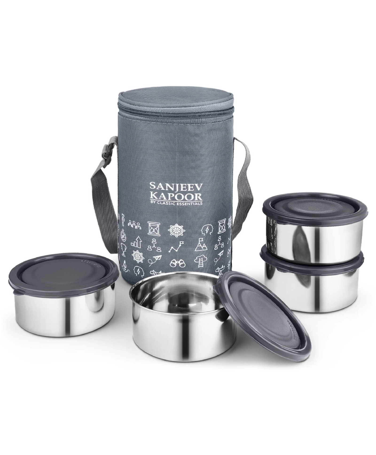 Classic Essentials Stainless Steel | Insulated Fabric Bag | 4 Containers Lunch Box (1600 ml, Thermoware)-image-2