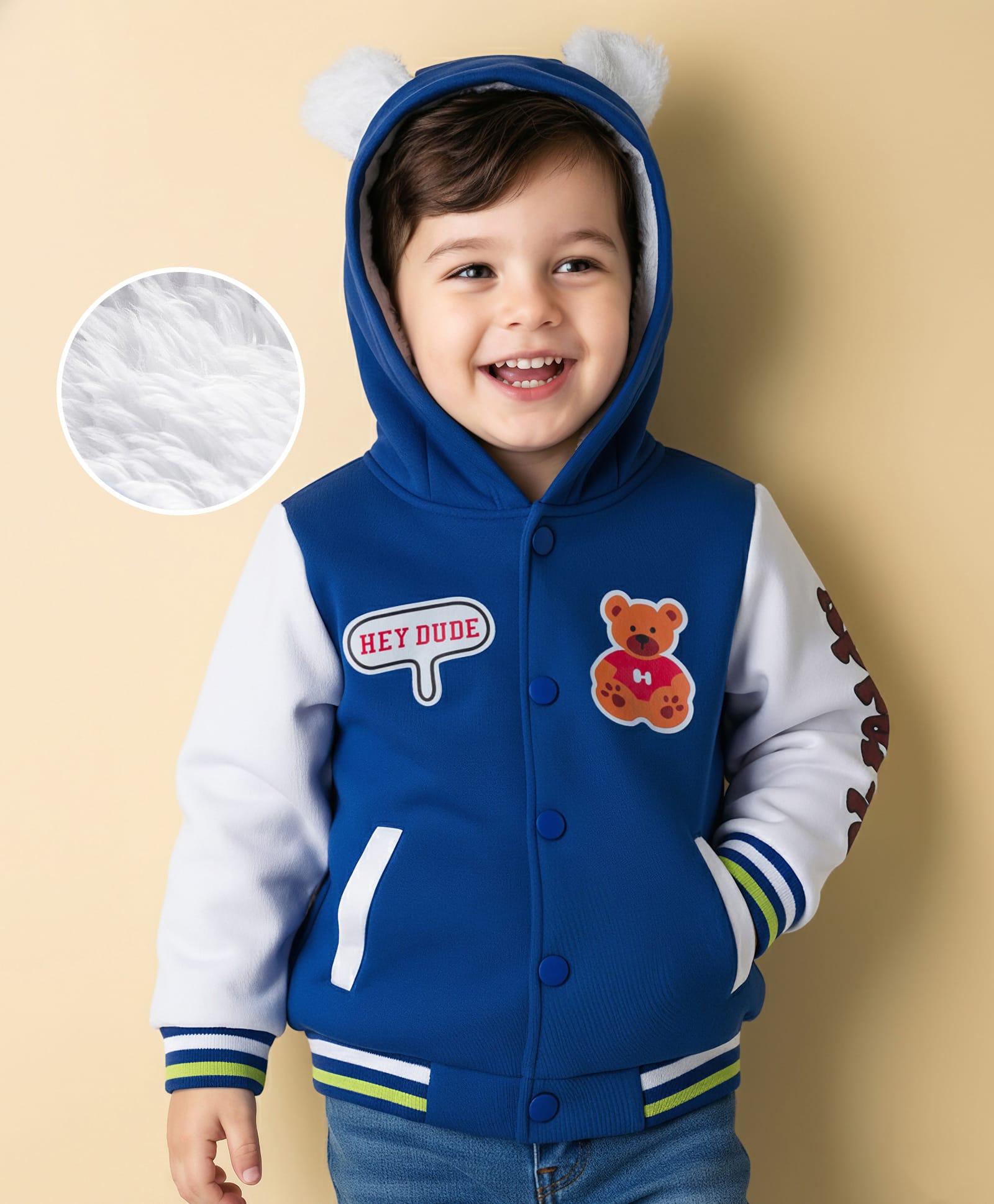 Mark & Mia Fleece Knit Full Sleeves Hooded Sweatjacket With Teddy Bear Graphics - Navy Blue-picture-29