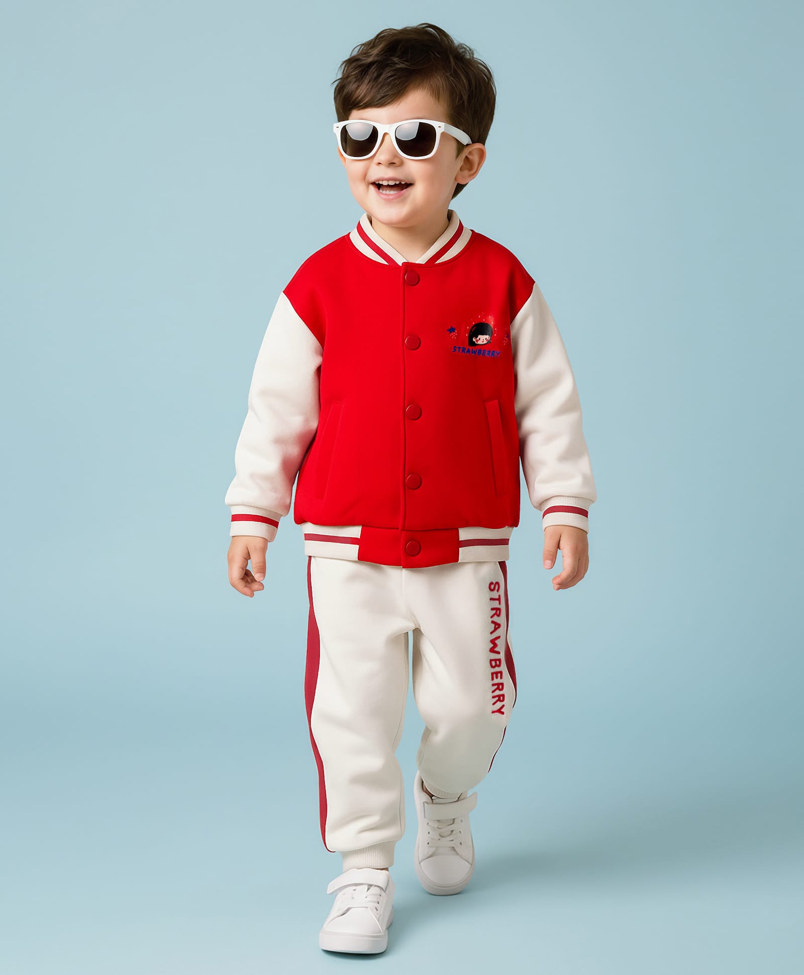 Mark & Mia Cotton Knit Fleece Full Sleeves Oversize Winter Wear Sweatshirt & Joggers with Graphics Print & Tipping Rib Detailing - Red & White-picture-29