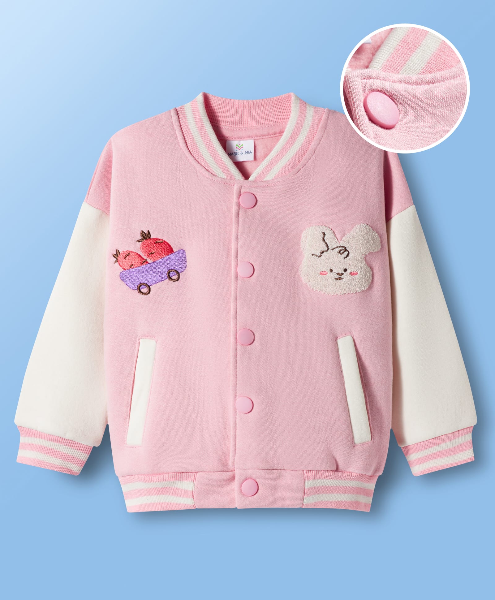 Mark & Mia Fleece Knit Full Sleeves Bomber Jacket With Bunny Embroidery - Pink-image-29