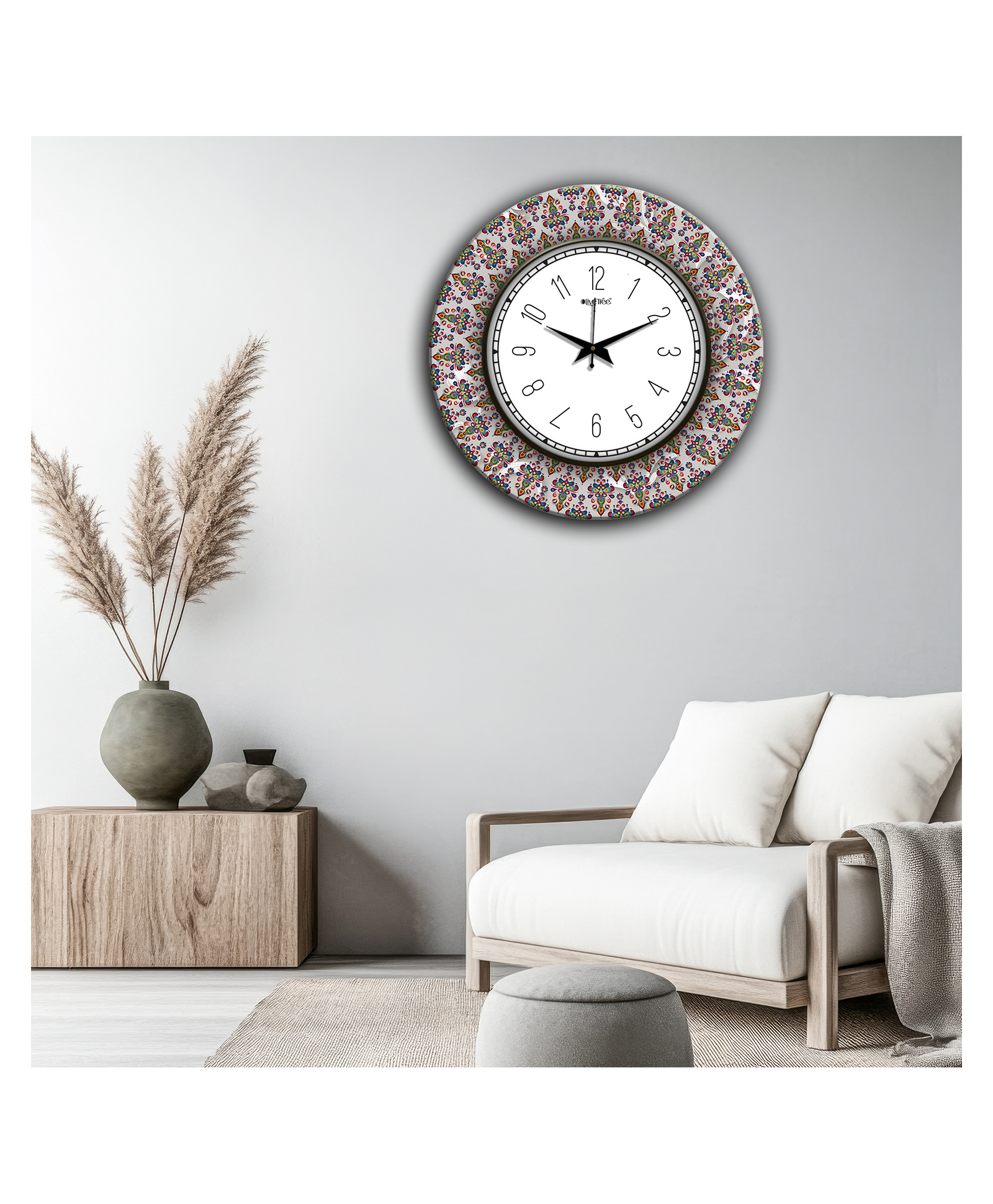 Olive Tree Wooden Designer Rangoli Wall Clock for Home | Wooden Round Wall Clock with Glass for Living Room Bedroom | Designer Wooden Stylish Clocks for Home walls-image-5
