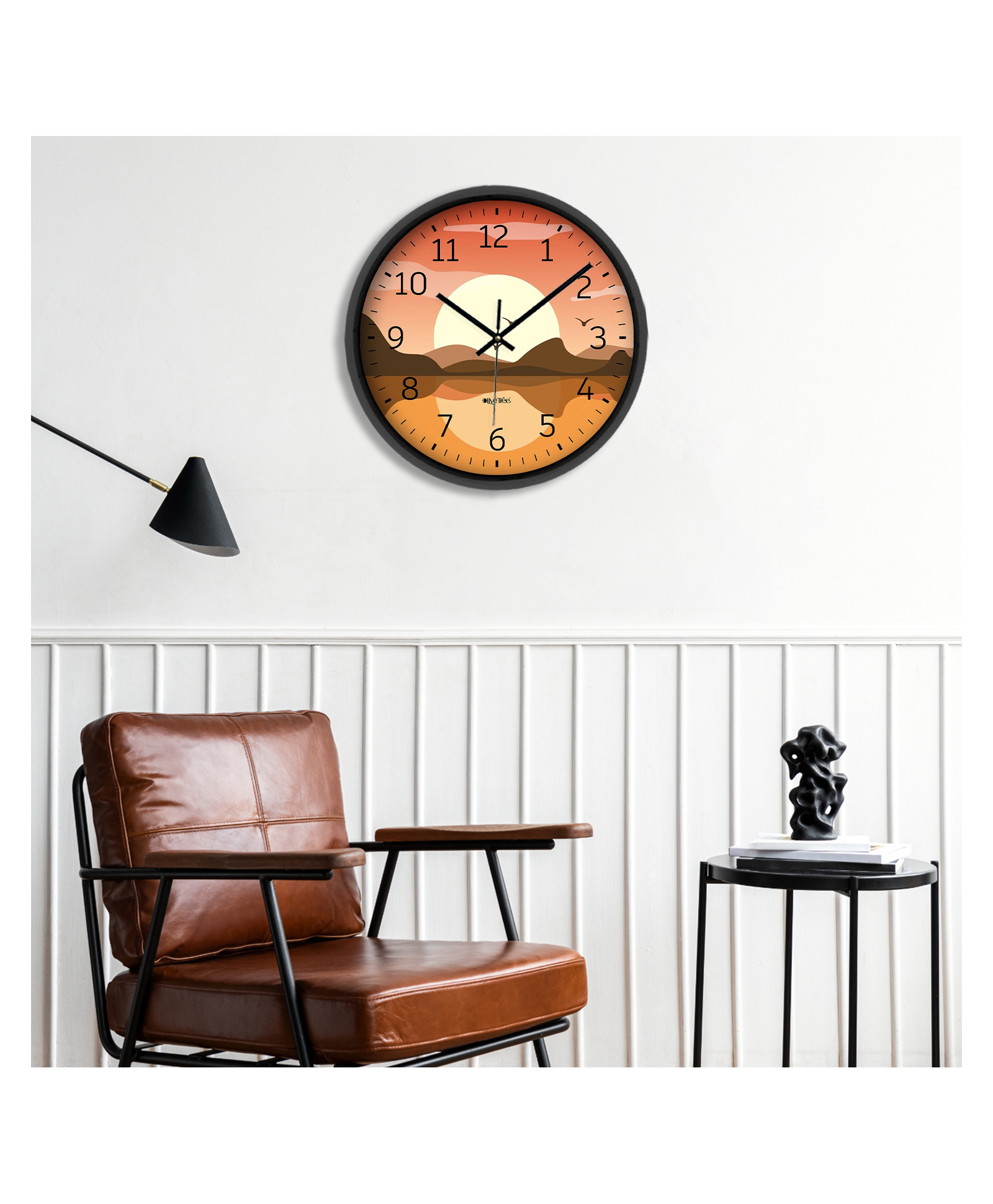olive tree wall clock 12" analog decorative latest wall clock tic-toc movement classic clock battery operated round easy to read for room/home/kitchen/bedroom/office/school