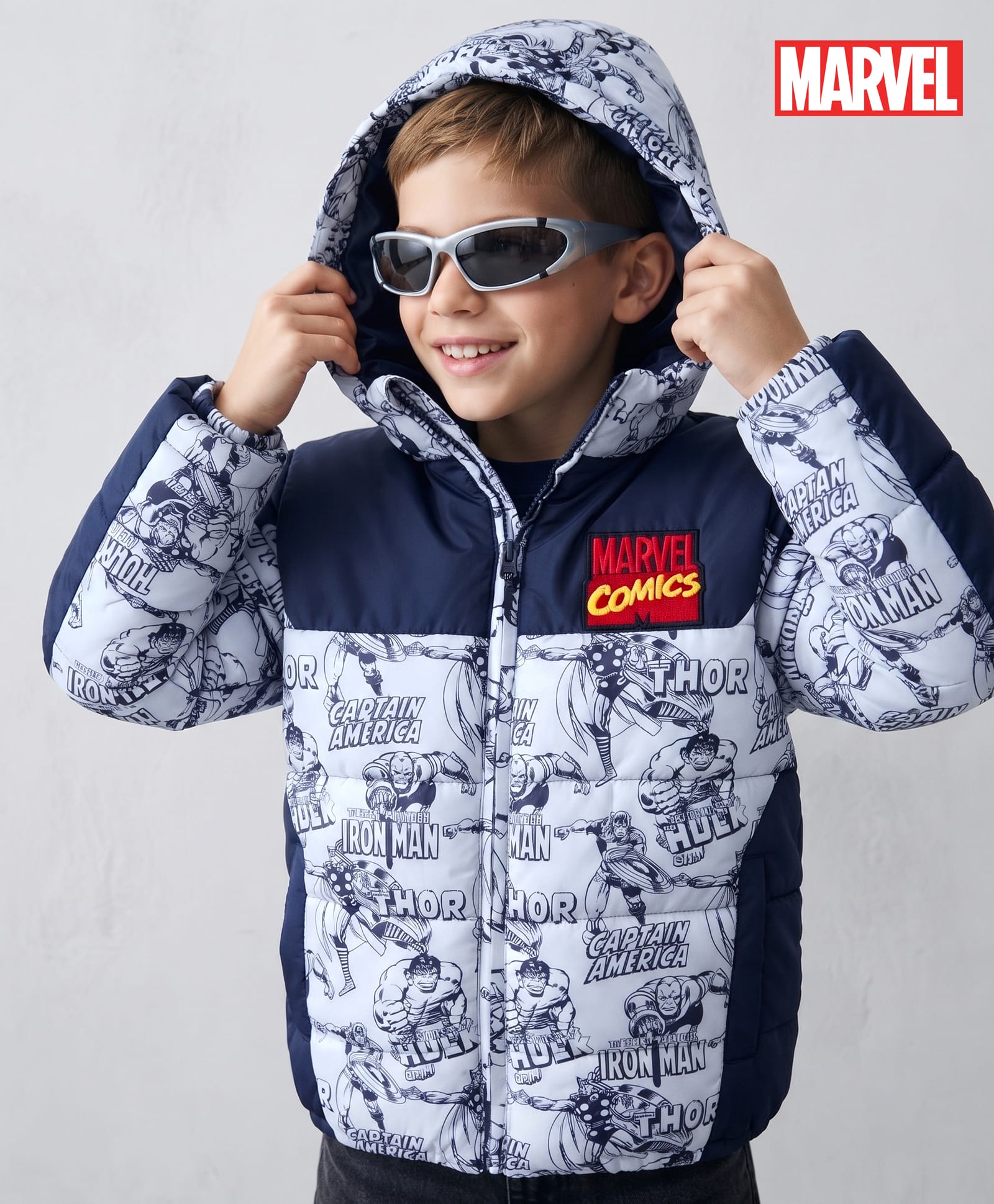 Pine Kids Marvel Woven Full Sleeves Padded Jacket with Detachable Hood & Avengers Print - Multicolor-image-41