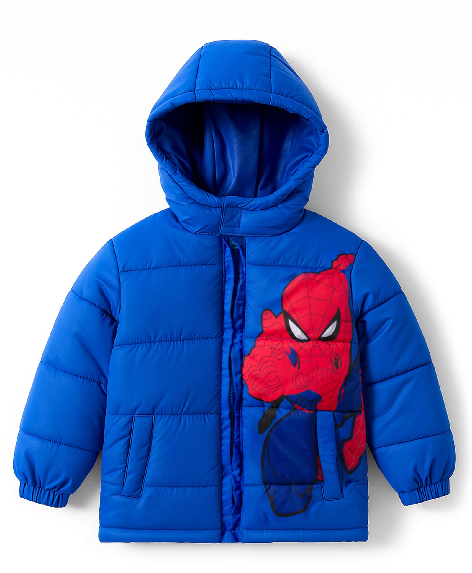Babyhug Marvel Woven Full Sleeves Hooded Winter Jacket With Spider Man Graphics - Blue-picture-15
