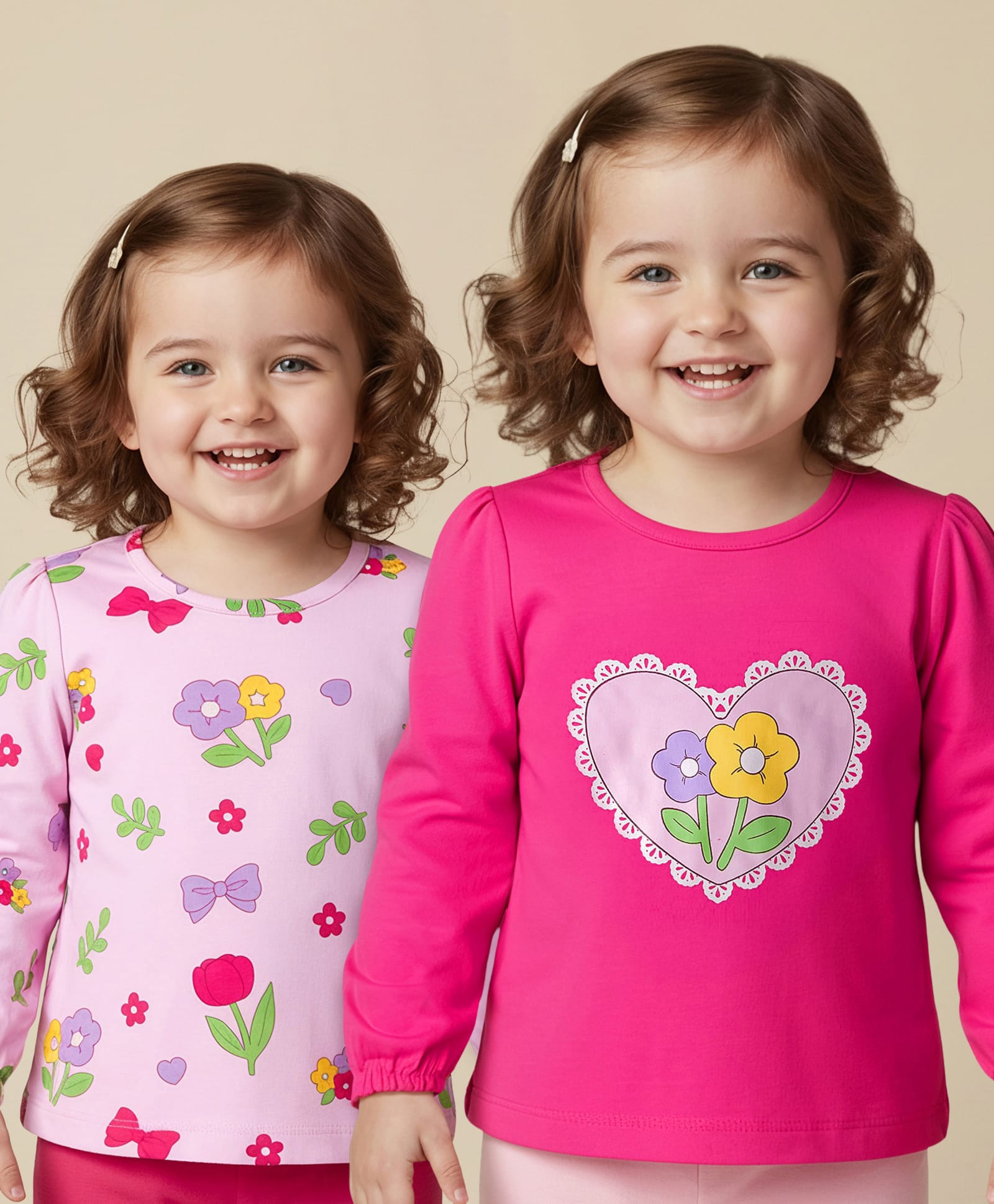 Babyoye 100% Cotton Knit With Eco Jiva Finish Full Sleeves T-Shirts With Floral Print Pack of 2 - Dark Pink & Pink-image-49