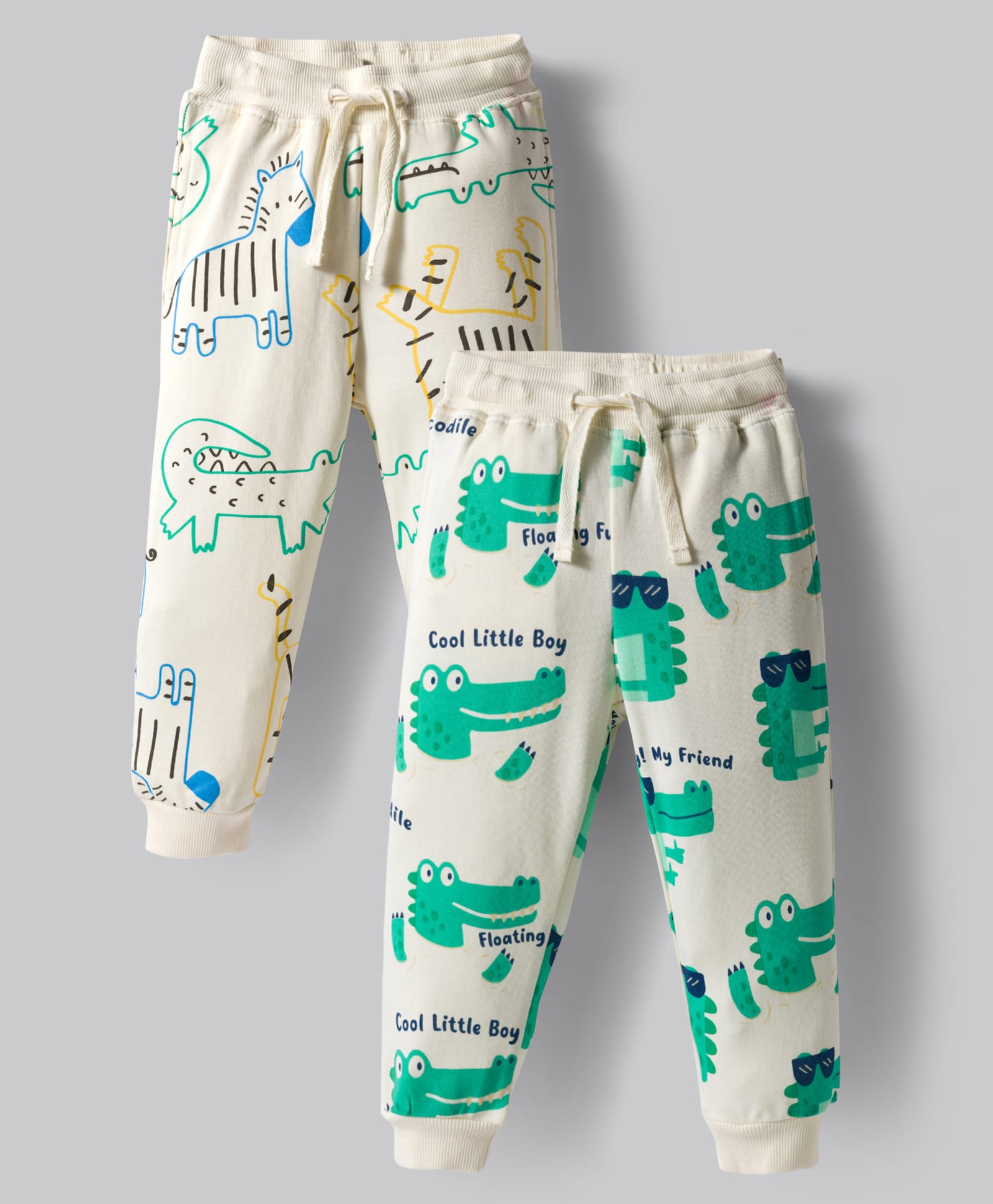 Bonfino 100% Cotton Knit Full Length Jogger With Dino Print Pack Of 2 - White-picture-20