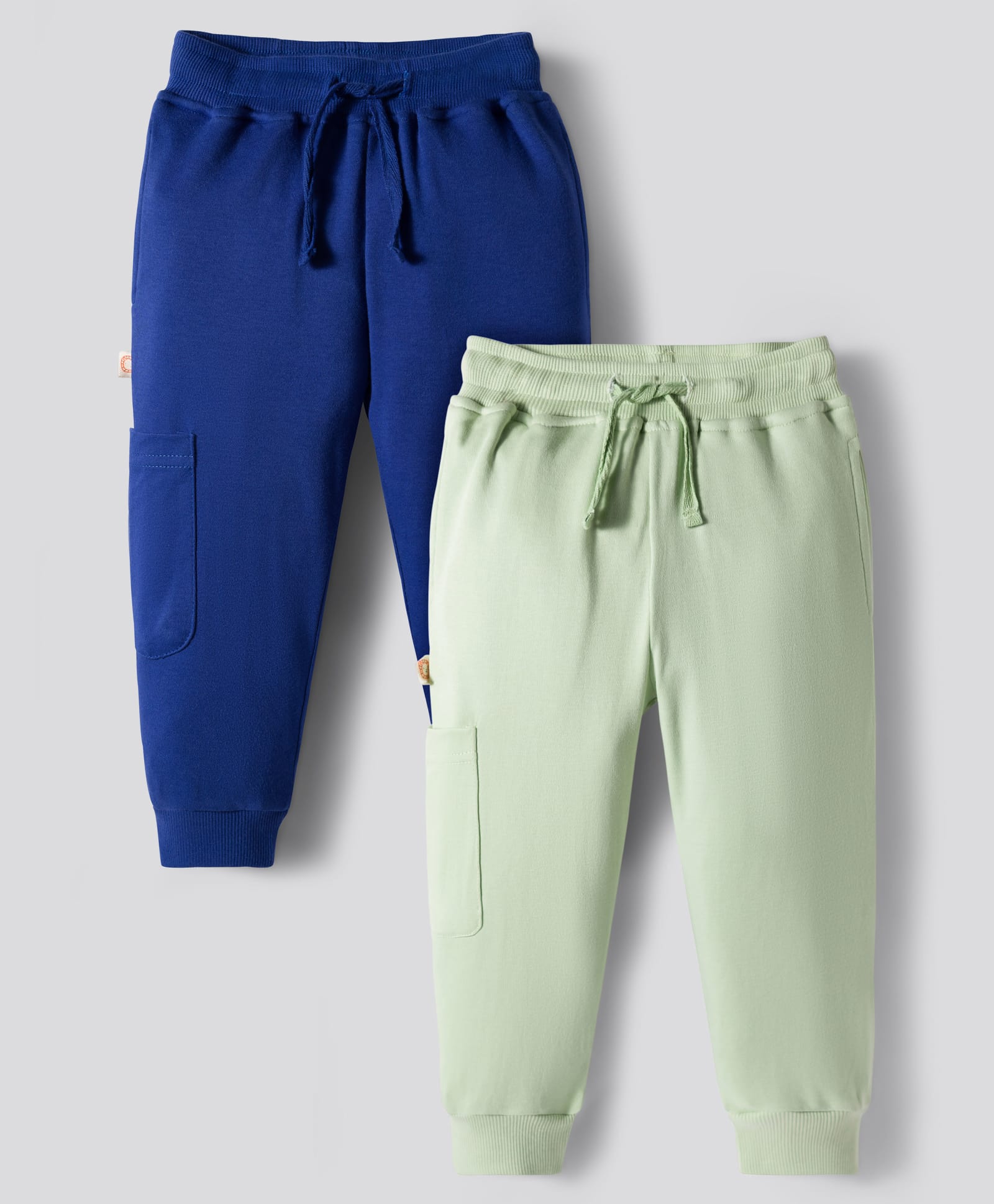 Bonfino 100% Cotton Knit Full Length Solid Colour Cargo Jogger Pack Of 2 - Navy Blue & Light Green-image-44