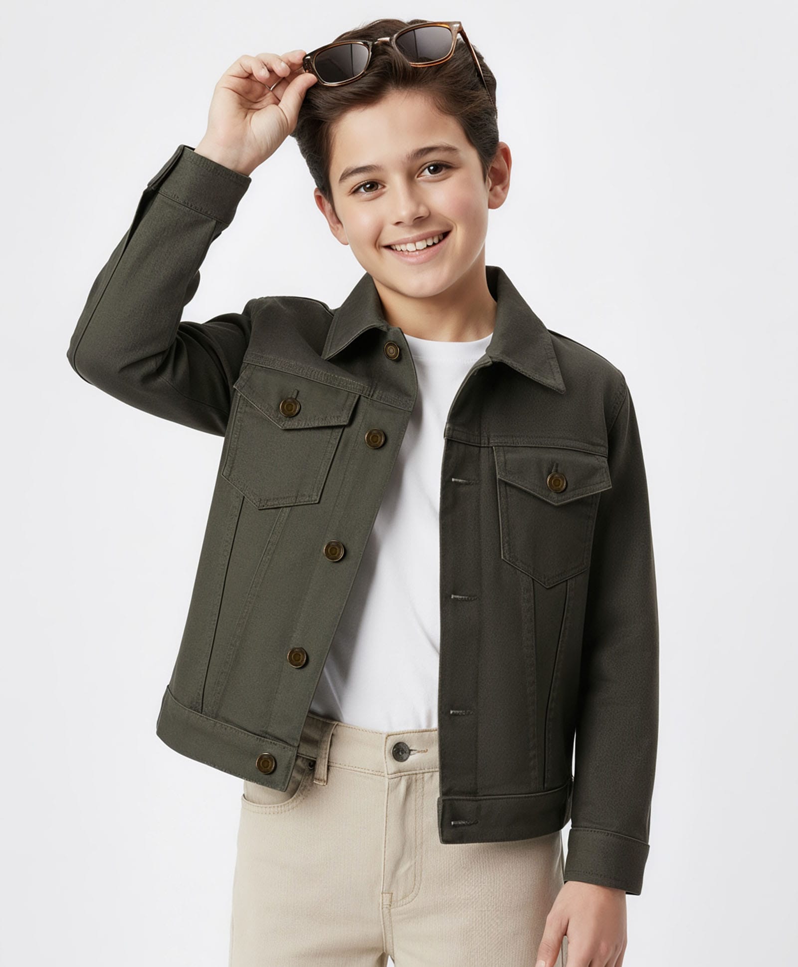 Pine Kids Cotton Woven Full Sleeves Solid Winter Jacket - Olive Green-image-37