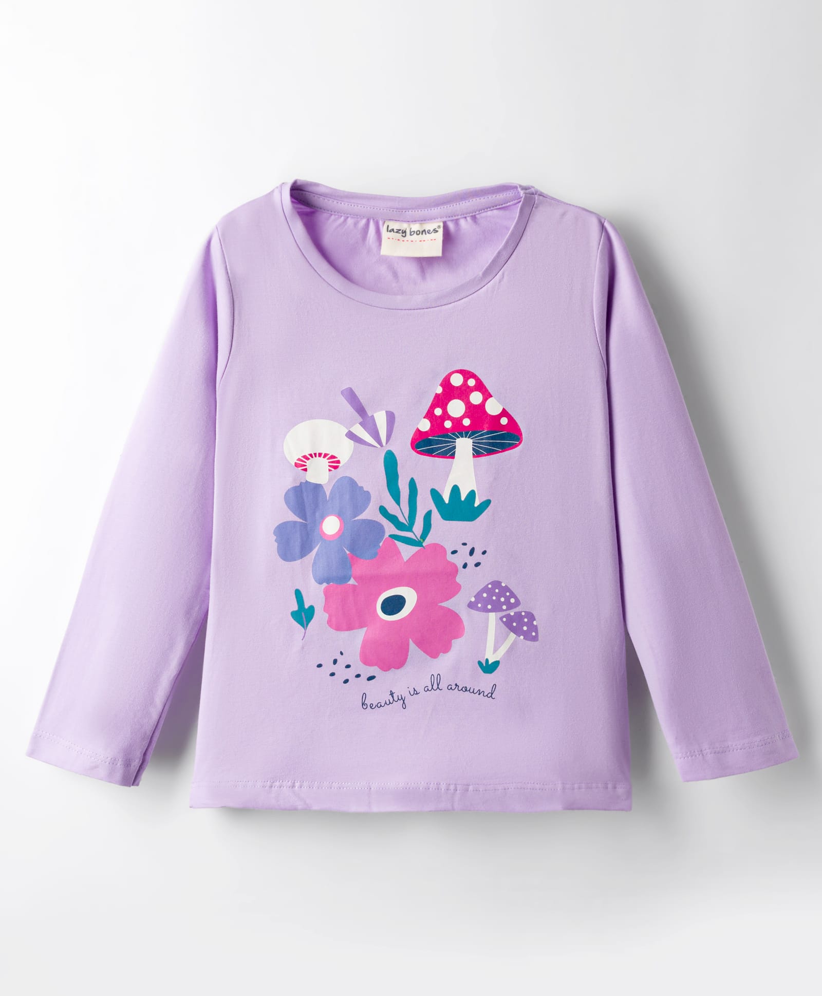 Lazy Bones Sinker Knit Full Sleeves T-Shirt With Floral & Mushroom Print - Lilac-picture-24