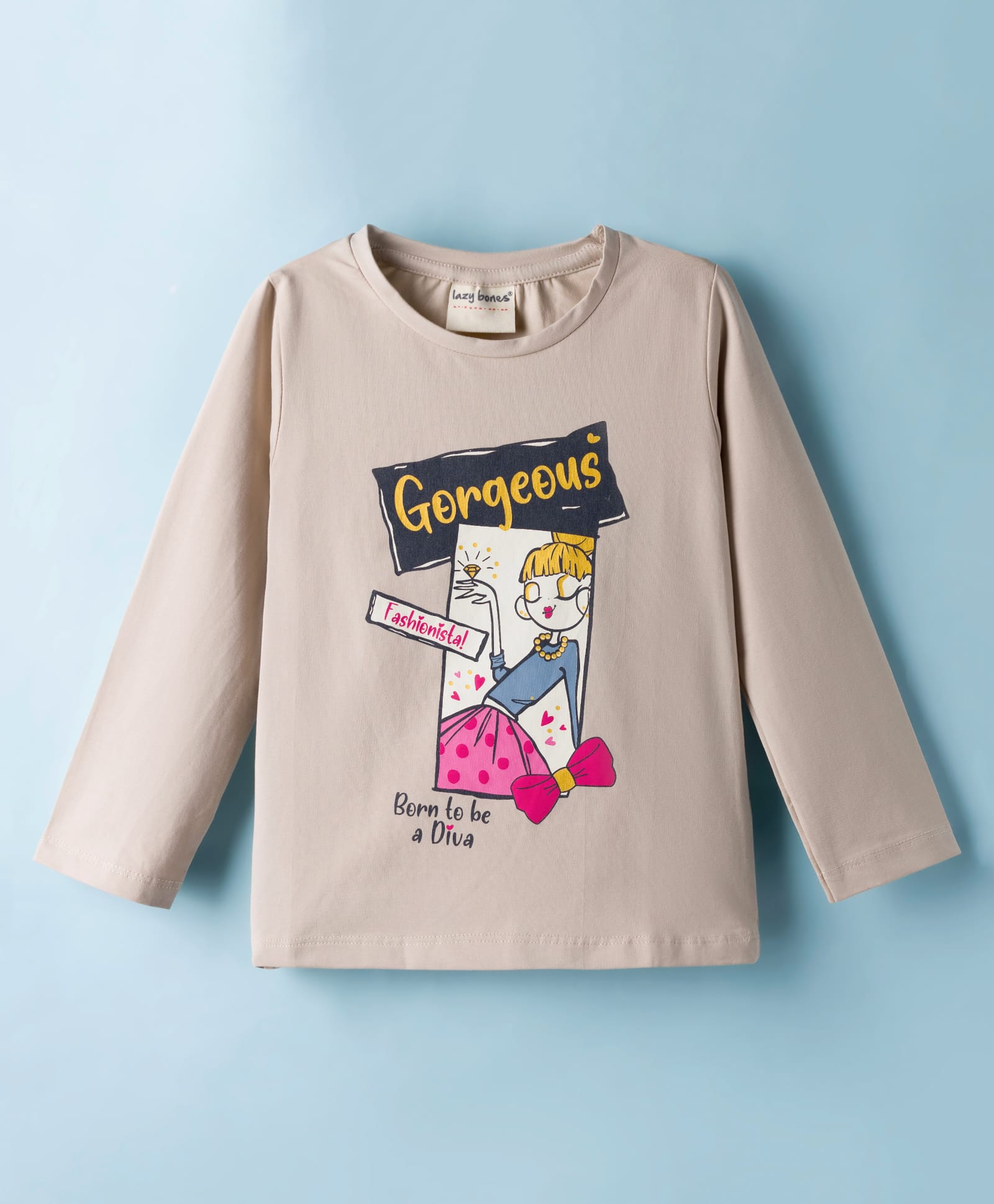 Lazy Bones Sinker Knit Full Sleeves T-Shirt With Gorgeous Text Print - Tan-picture-14