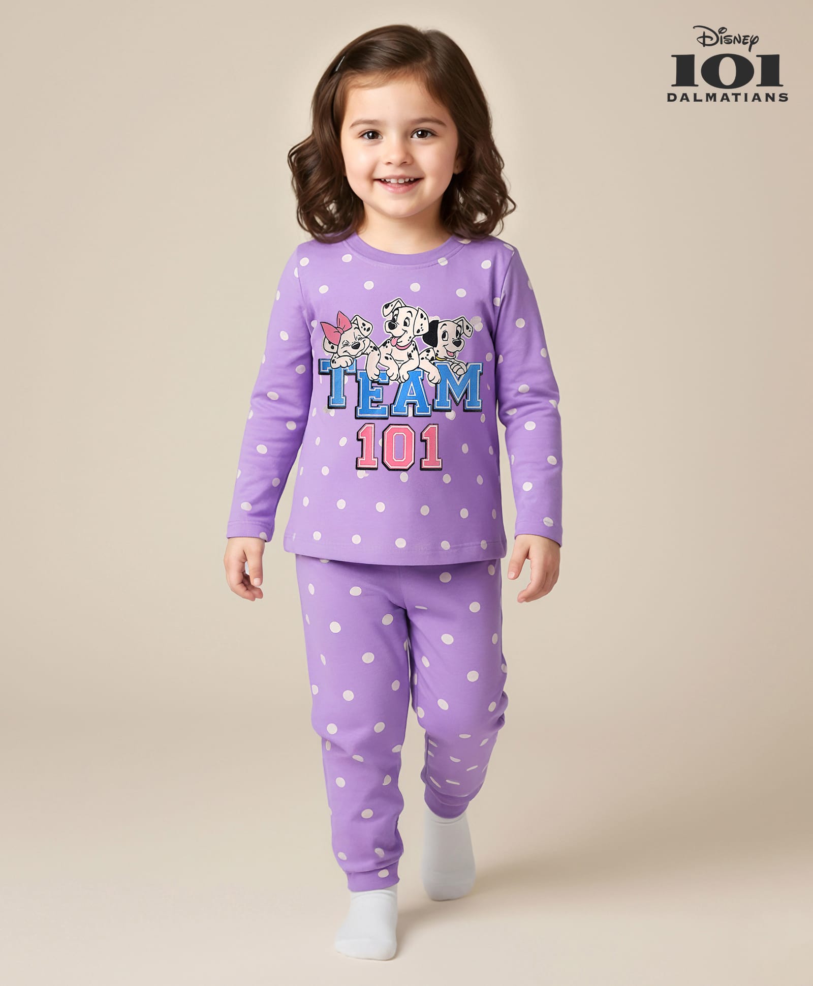Babyhug Disney 100% Cotton Full Sleeves Round Neck Night Suit With 101 Dalmatians Graphics - Lavender-image-48