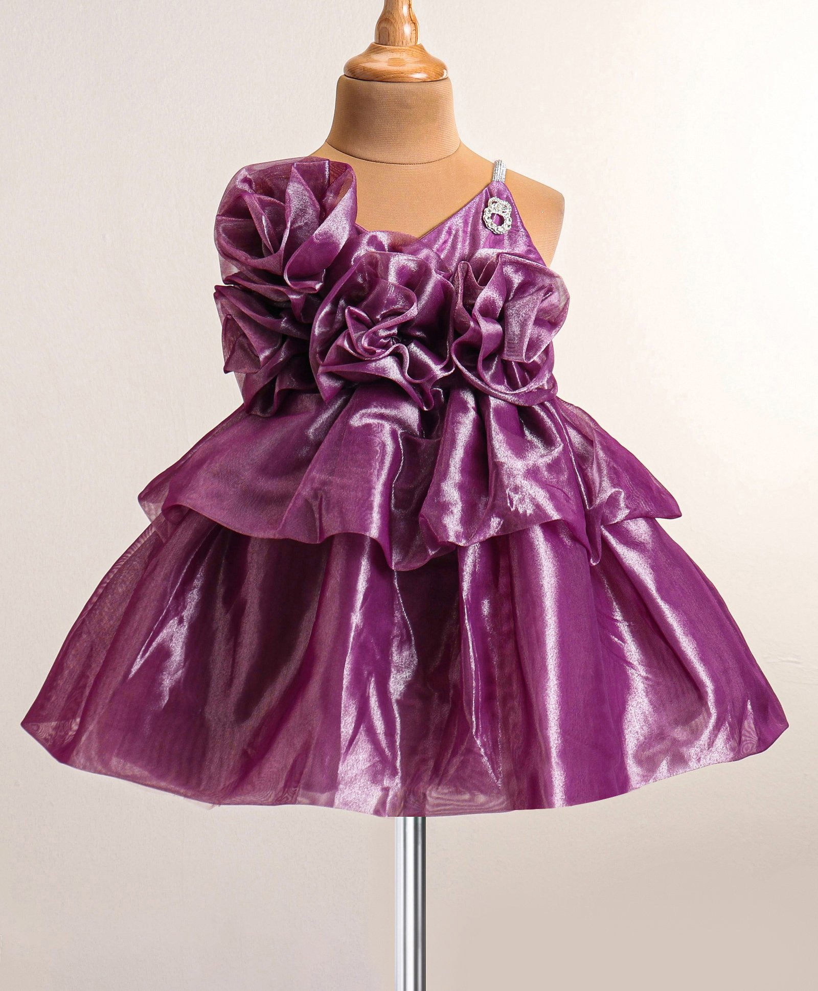 Enfance Sleeveless Floral Applique Detailed Layered Knee Length Dress - Purple-picture-27