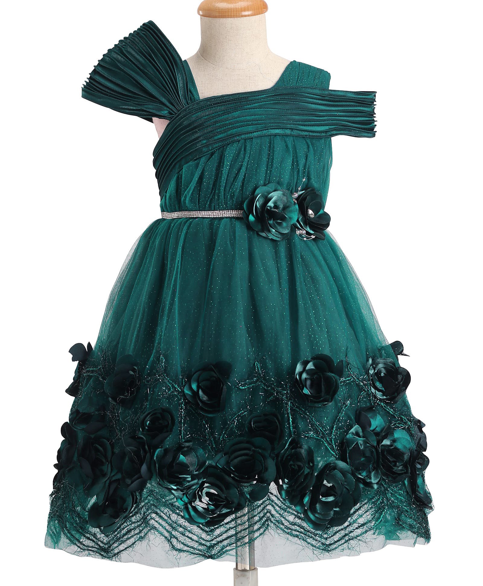 Enfance Sleeveless Floral Applique Detailed Knee Length Dress - Dark Green-picture-37
