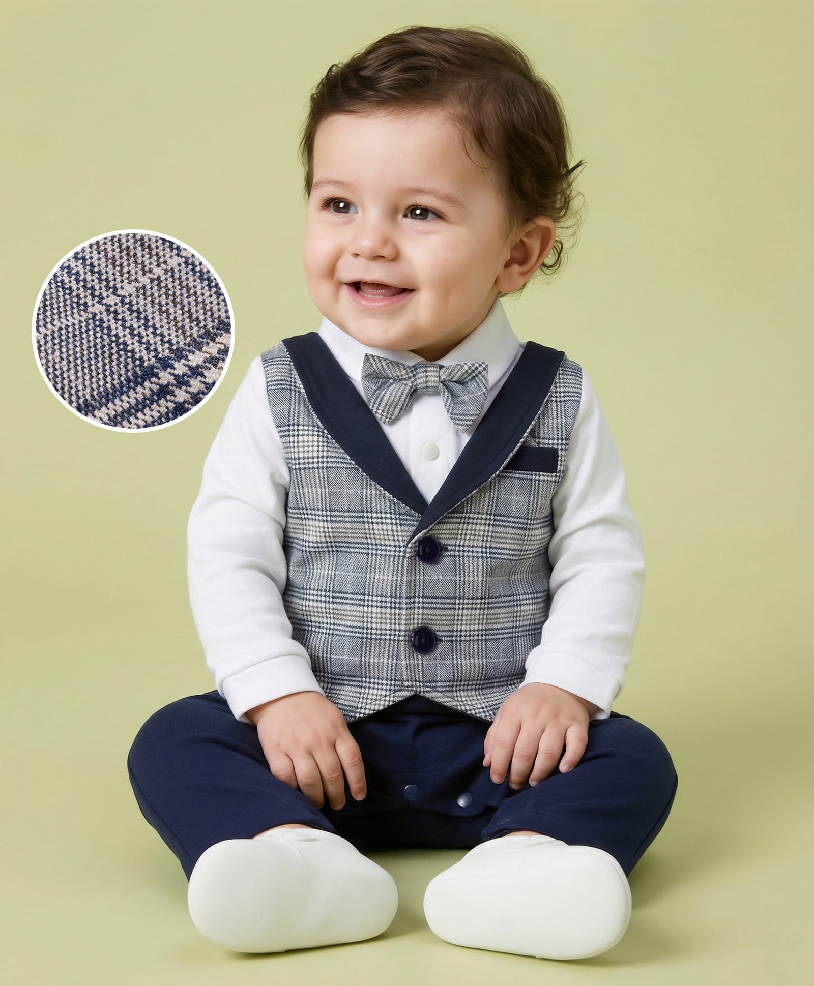Mark & Mia Knit Full Sleeves Party Romper with Bow & Checks - Navy Blue-picture-37