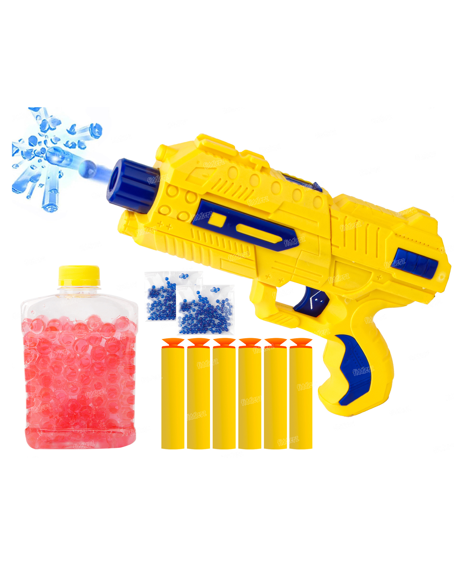 Fiddlerz 2 in 1 Shooting Gun Toy for Kids with Soft Darts and Water Gel Beads Manual Operation Fun Outdoor Play Set Toy Gun for Boys and Girls Age 6+ (Yellow)-image-29