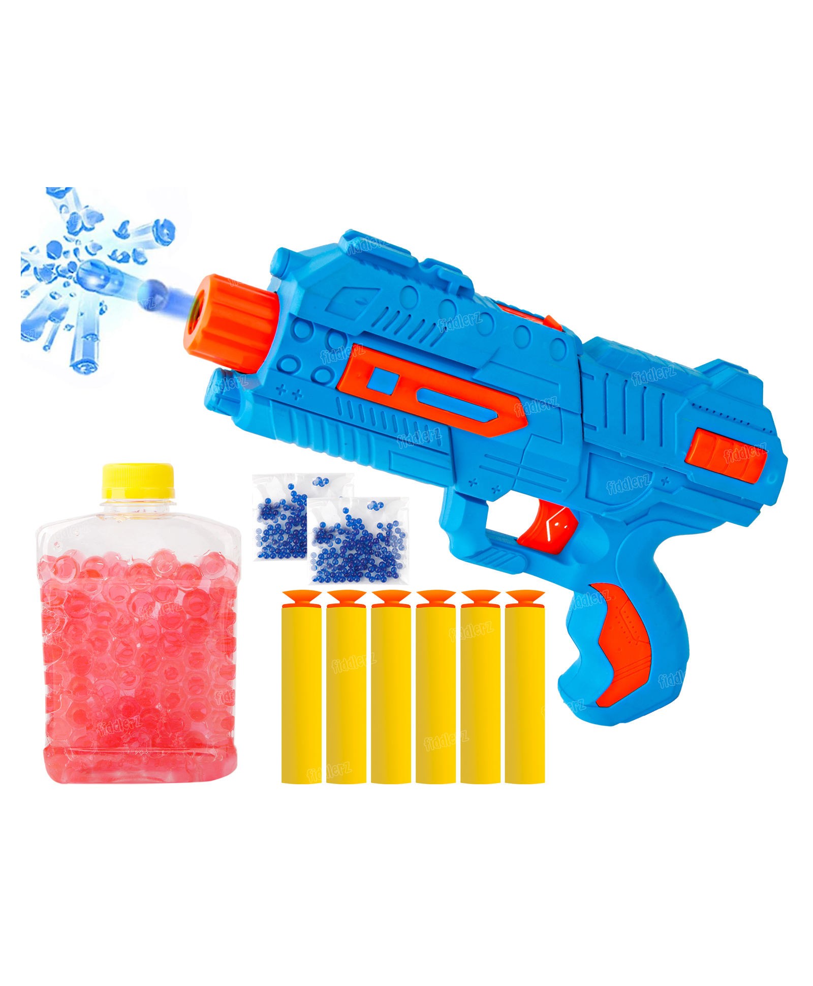 Fiddlerz 2 in 1 Shooting Gun Toy for Kids with Soft Darts and Water Gel Beads Manual Operation Fun Outdoor Play Set Toy Gun for Boys and Girls (Blue)-picture-22