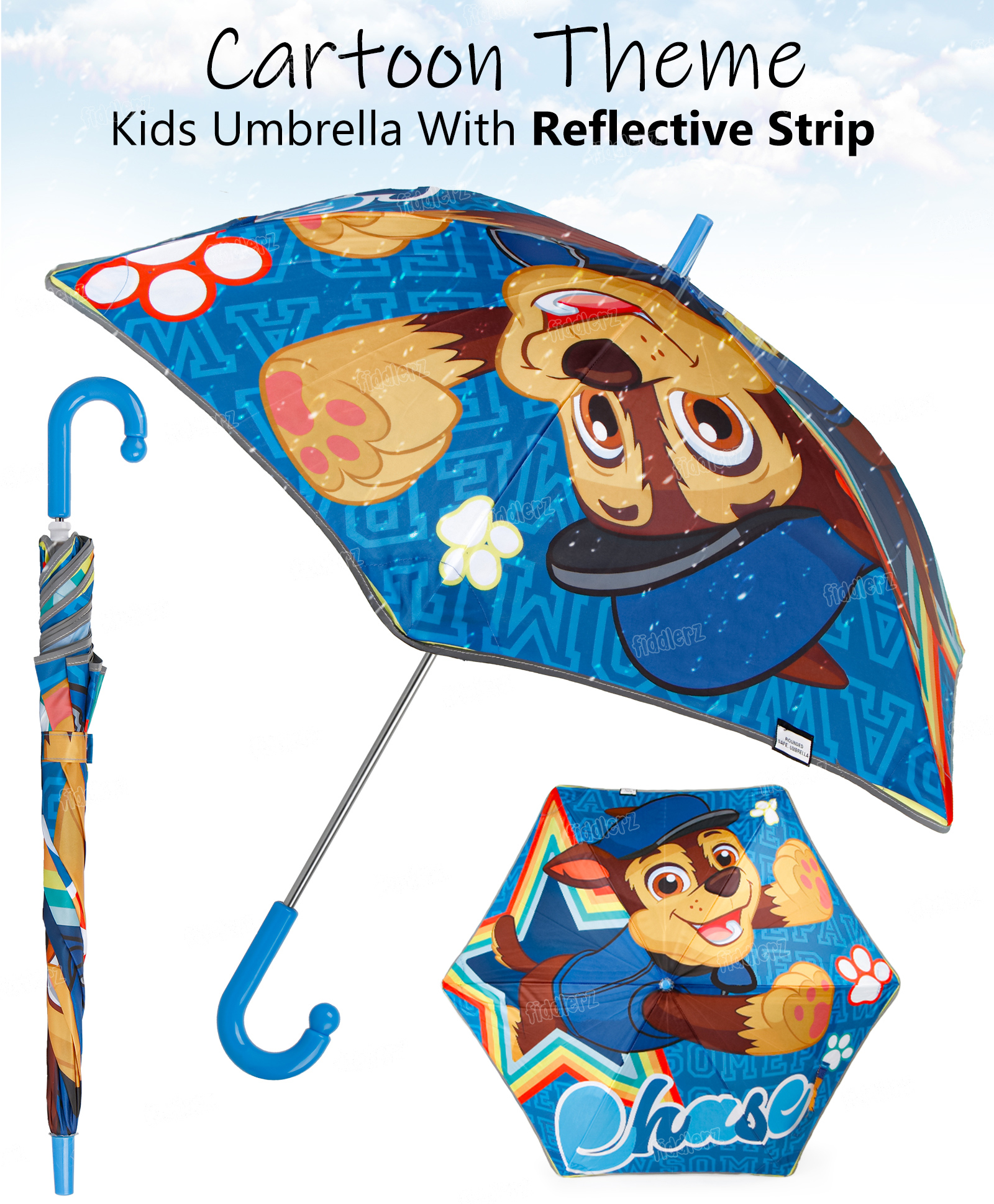 Fiddlerz Cartoon Printed Umbrella - Blue