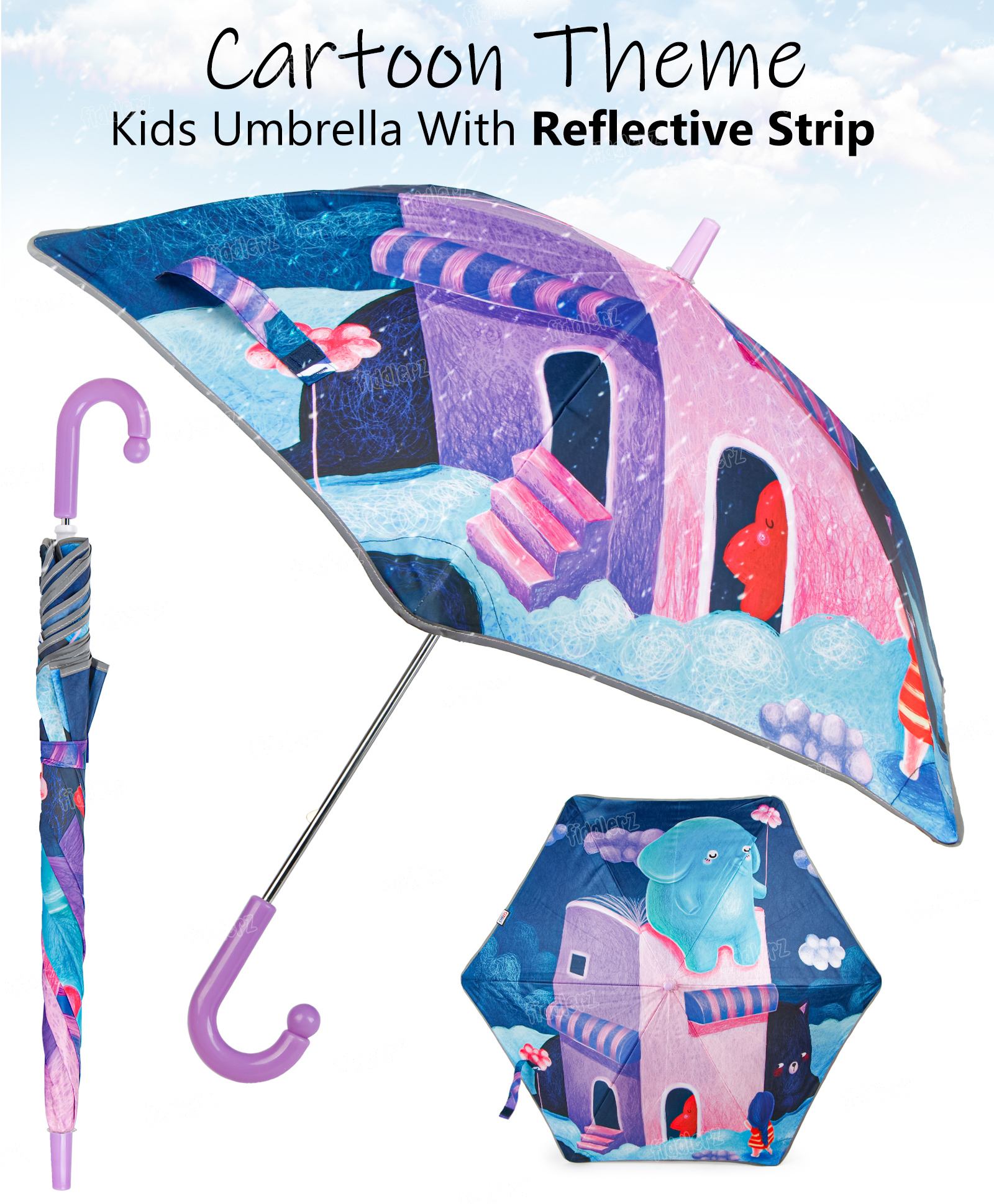 Fiddlerz Cartoon Printed Umbrella- Multicolor