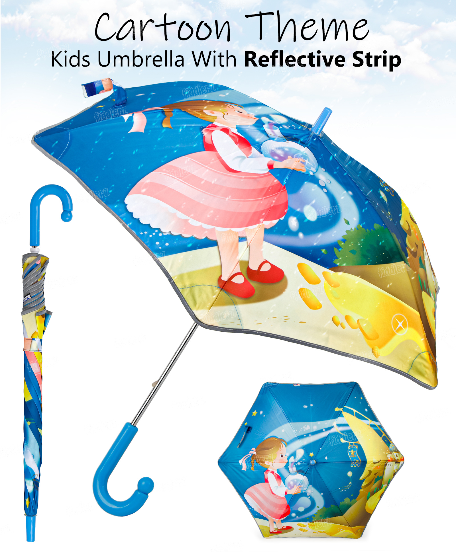 Fiddlerz Cartoon Printed Umbrella - Blue