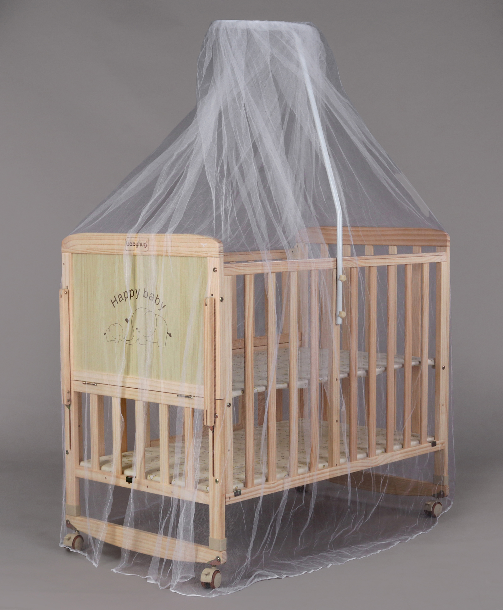 Babyhug 6 in 1 Baby Cot with Rocking Function - Beige| Parent Bed Attachment| Study Table| Diaper Changing Station| Storage| Junior Bed| New Zealand Pinewood| Mosquito Net| Wheels with Lock| Baby Safe-image-12