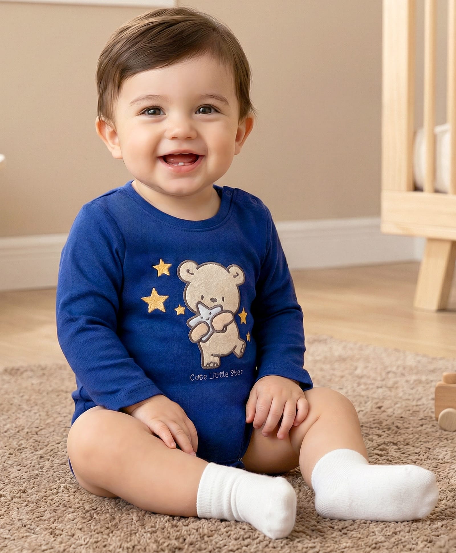 Babyoye 100% Cotton Knit Full Sleeves Onesie With Teddy Print - Navy Blue-image-36