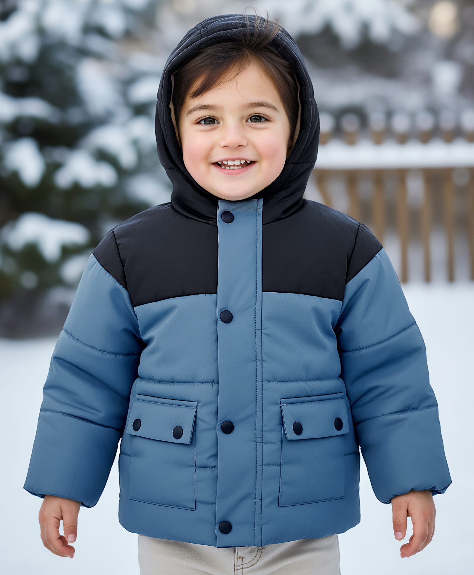 Babyhug Woven Full Sleeves Solid Hooded Padded Jacket - Blue-picture-37