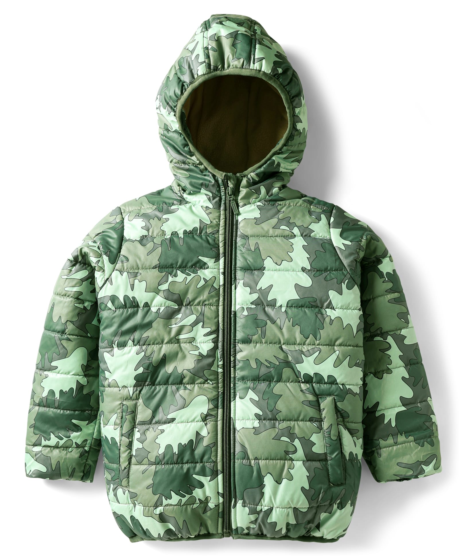 Babyhug Woven Full Sleeves Hooded Padded Jacket With Abstract Print - Olive Green-picture-25
