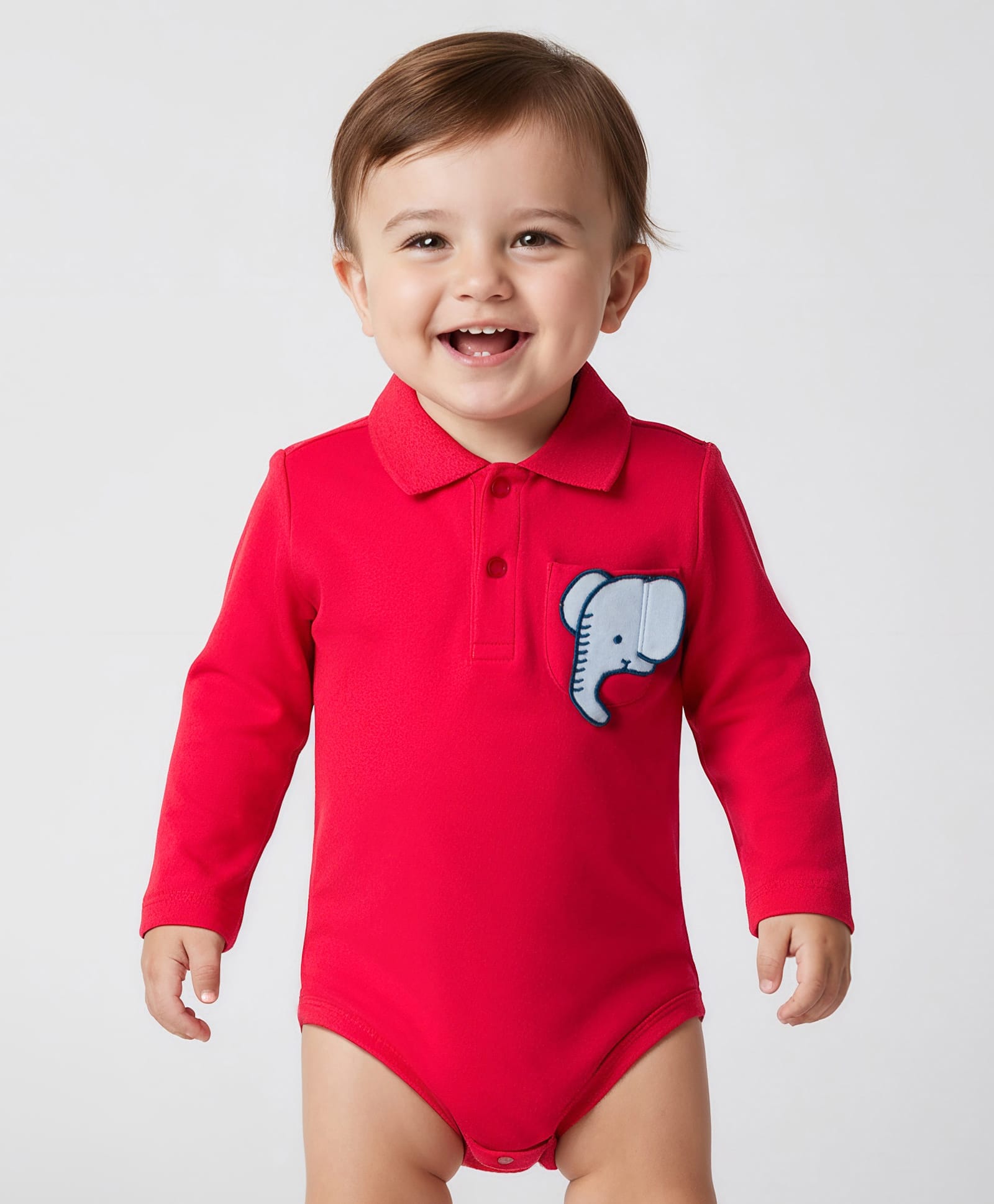 Babyoye 100% Cotton Knit Full Sleeves Collared Onesie With Animal Patch Applique - Red-image-42
