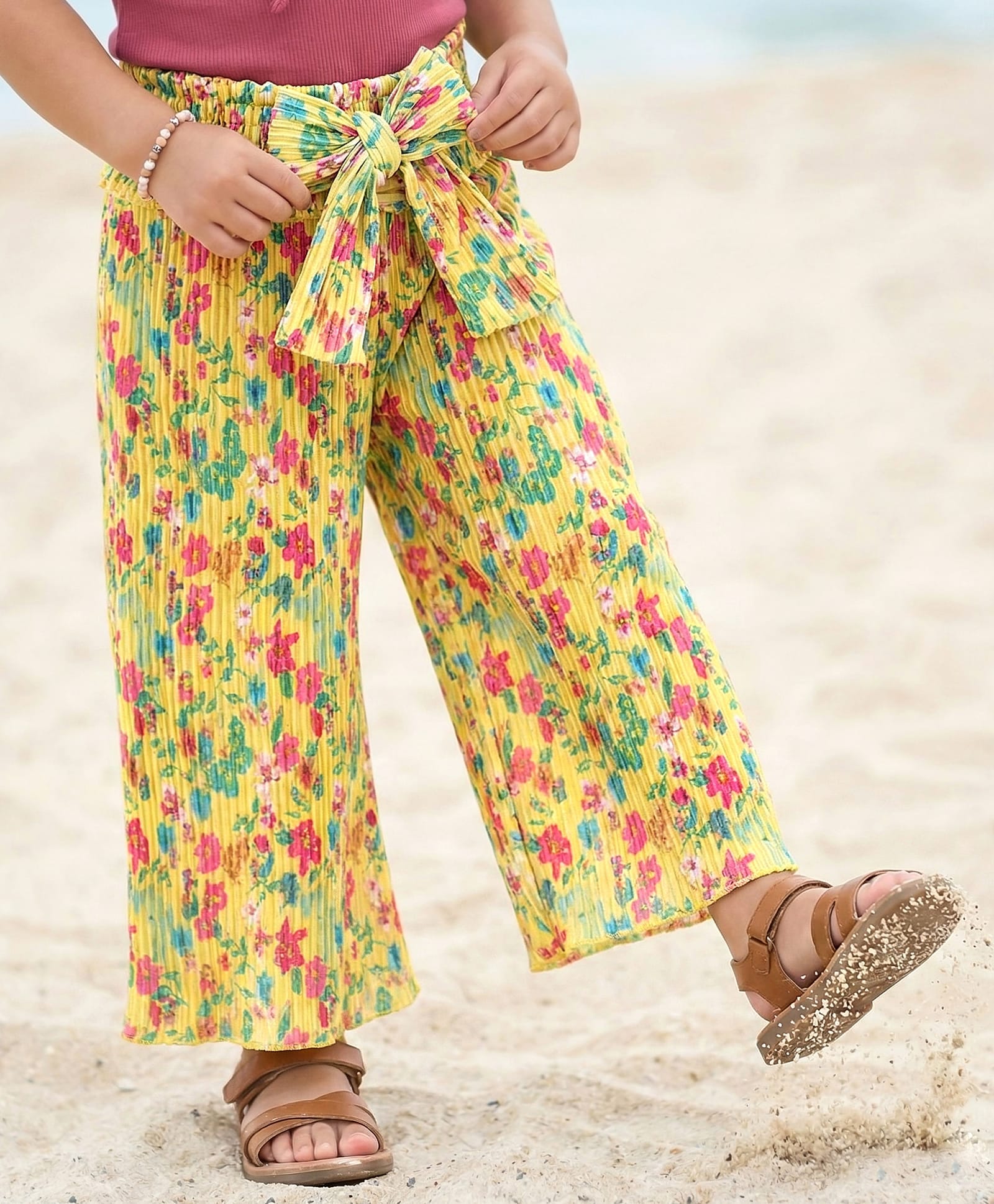 Babyhug Cotton Knit Full Length Culottes With Floral Print - Yellow-picture-21