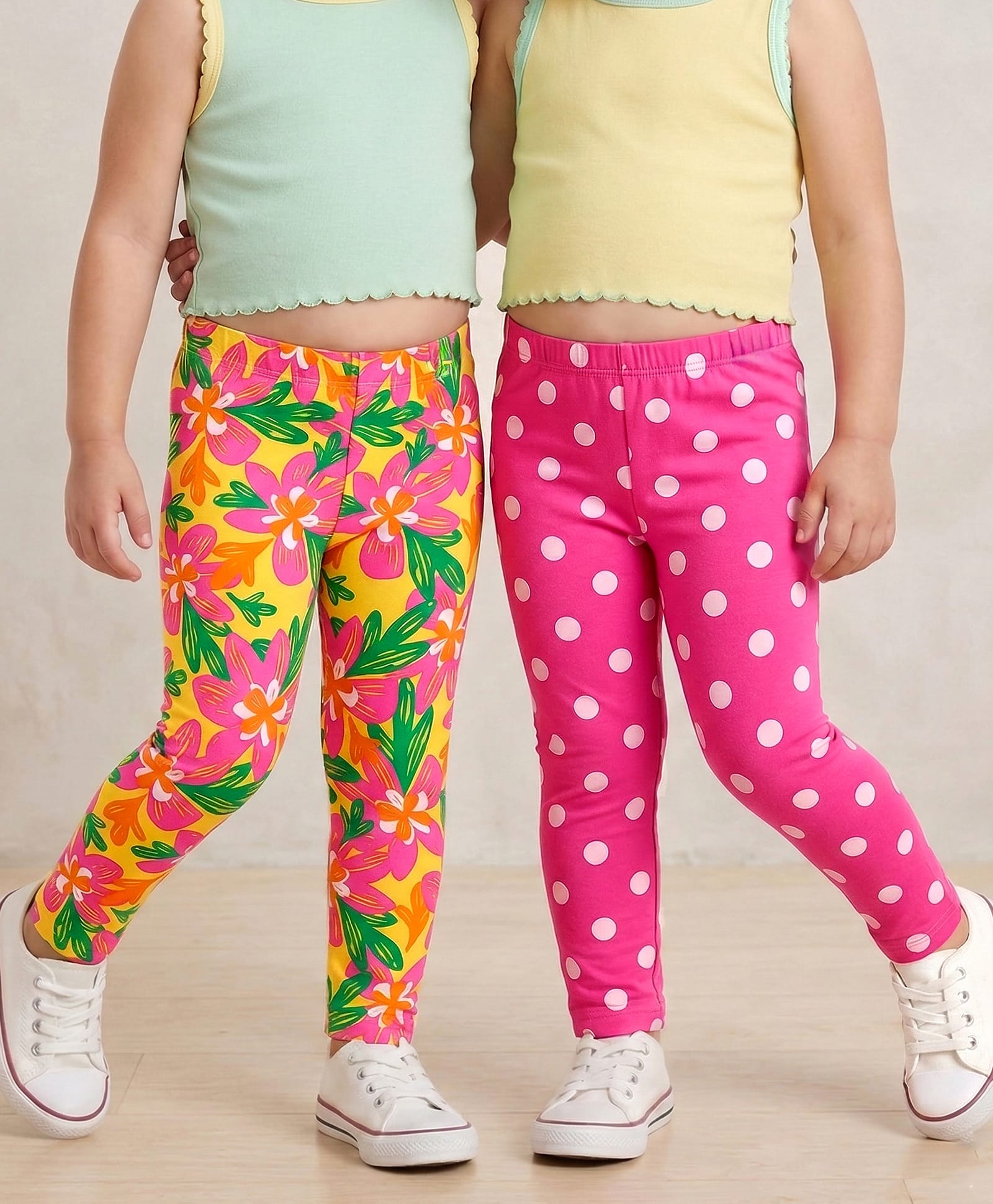 Babyhug Knit Full Length Leggings With Polka Dots & Floral Print Pack of 2 - Dark Pink & Yellow-picture-23