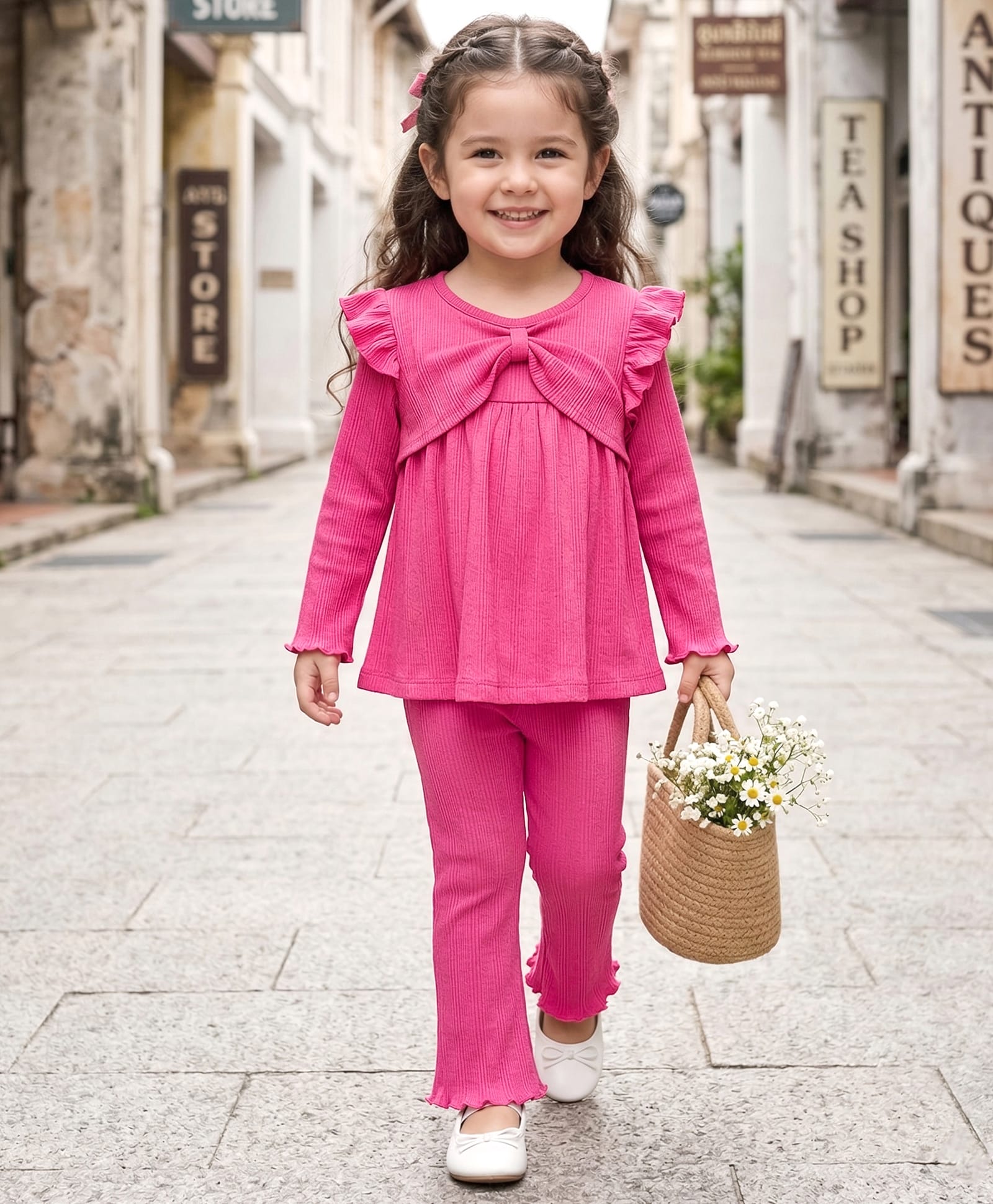 Babyhug Cotton Rib Knit Full Sleeves Solid Top & Leggings Co-Ord Set - Pink-image-45